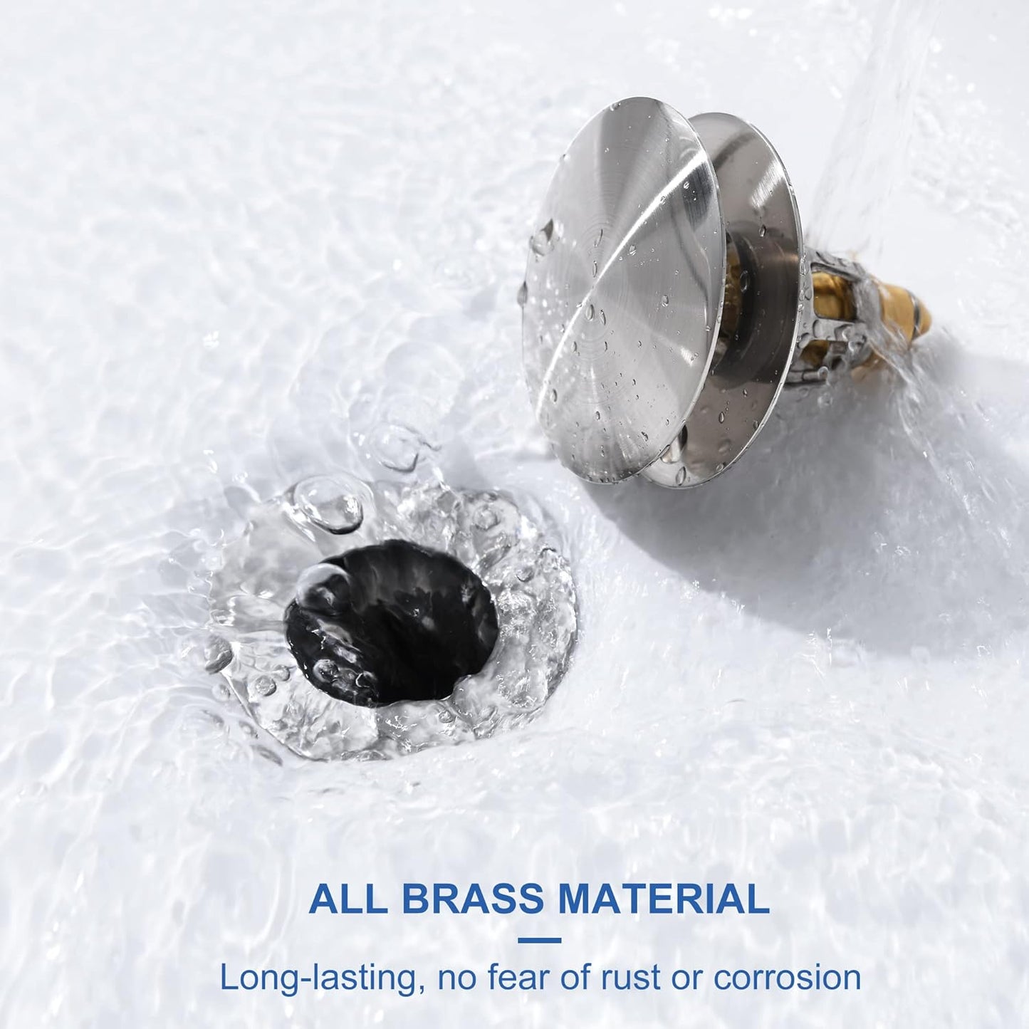 3-in-1 Universal Bathroom Sink Stopper - Brushed Nickel Pop Up Sink Drain Stopper, Brass Bounce Bullet Core Sink Stopper Replacement, Wash Basin Drain Filter Plug with Anti-Clogging Strainer