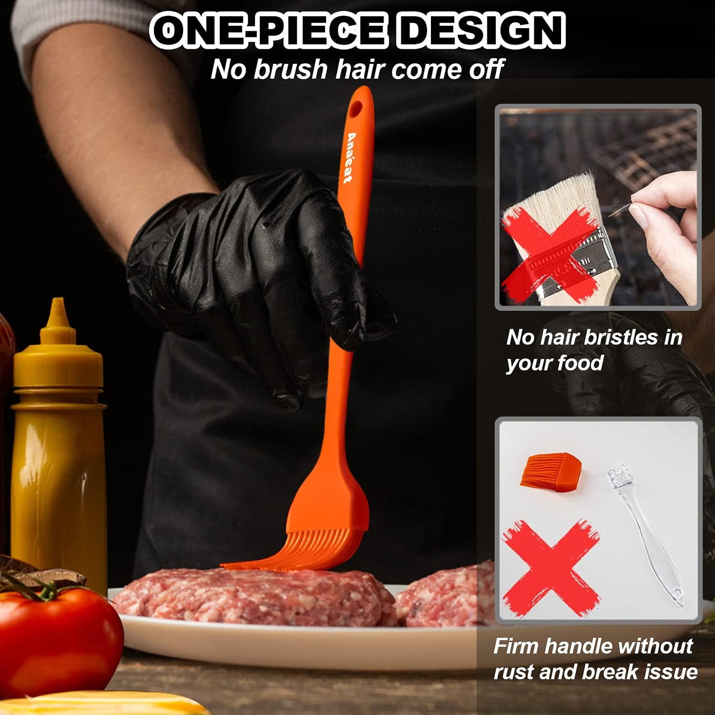 Anaeat Silicone Basting Pastry Brush- 2 Pack Heat Resistant Brushes with Soft Bristles, Hygienic Seamless Design, Marinade Brush Great in Baking for Spreading Oil Butter Sauce BBQ Grill (Orange)