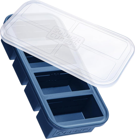 Souper Cubes 1 Cup Silicone Freezer Molds - Soup Cubes Perfect for Storing Broth, Rice, Leftovers and More - Silicone Freezer Trays with Lids for Meal Prep - Blueberry - 1-Pack