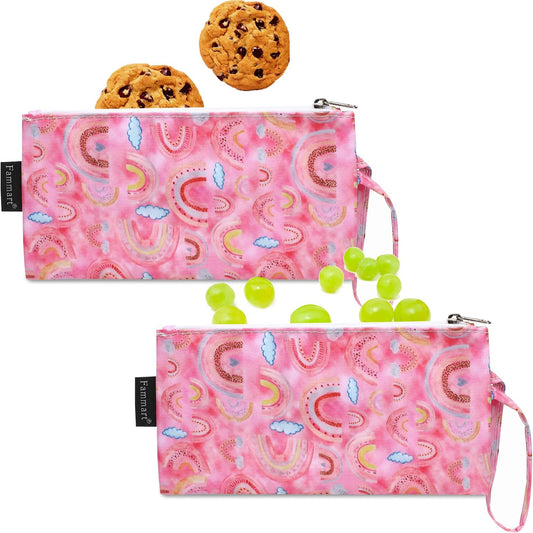 Reusable Sandwich Bag/Snack Bag for Kids & Adults, Dual Layer Lunch Bag with Handle, Washable, Food Safe, BPA Free (2-Pack, Rainbow)