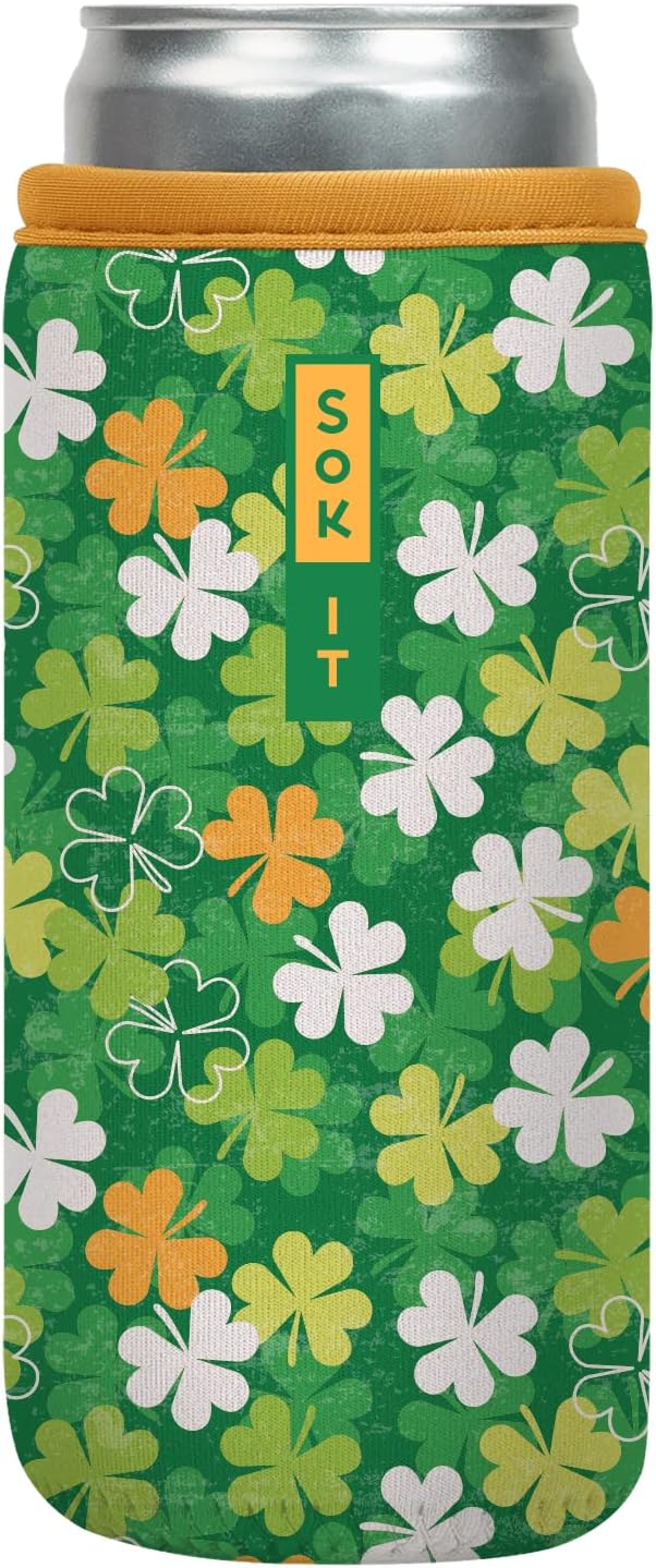 Sok It CanSok Sleeve for Beer & Soda Insulated Neoprene Cover (Luck of the Shamrock, 12oz Slim Can Sleeve)