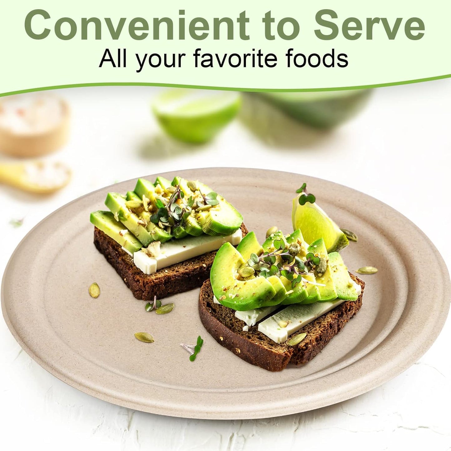 Paper Plates 9 inch, 50 Pack Eco Friendly Recycled Paper Plates, 100% Compostable Plates Disposable, Sturdy Paper Plates Dinner Size, Brown Paper Plates