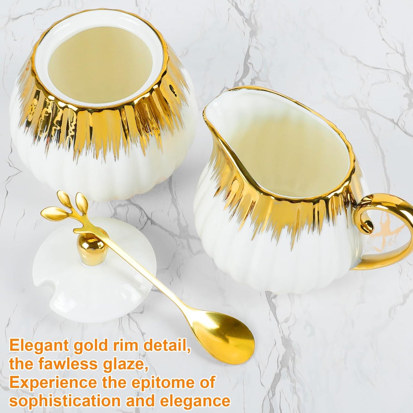 Ceramic Sugar and Creamer Set, Cream Pitcher Sugar Bowl with Lid and Spoon, Sugar and Creamer Container for Coffee Bar (3)