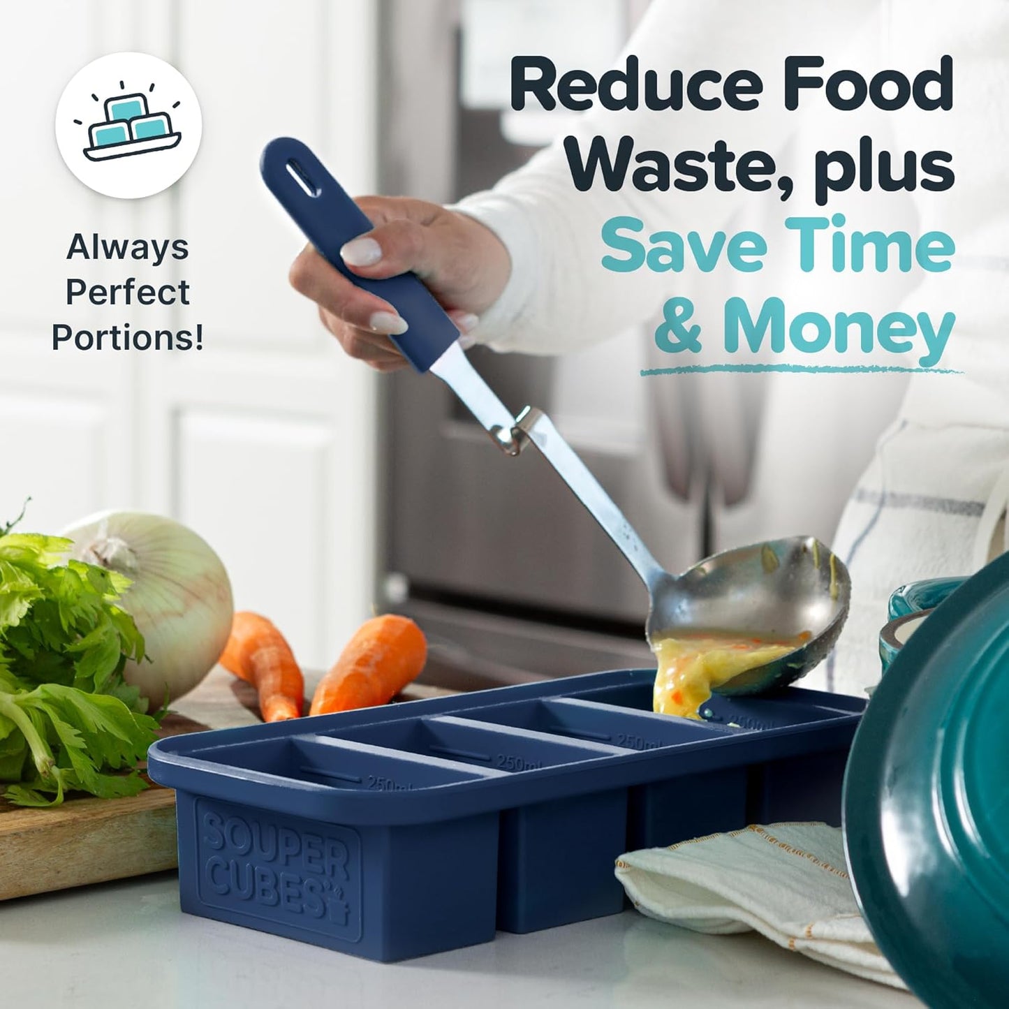 Souper Cubes 1 Cup Silicone Freezer Tray with Lids, Perfect for Storing Broth, Leftovers, Rice, Sauce and More, Silicone Soup Freezer Molds for Meal Prepping - Blueberry - 2-Pack