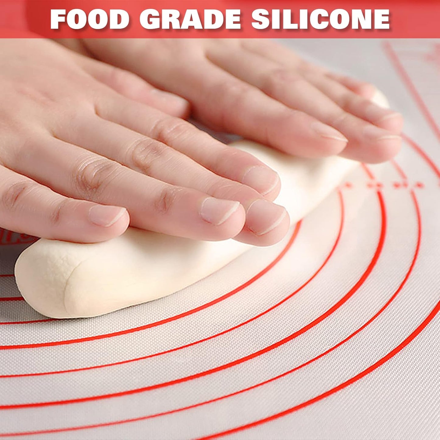 Extra Large Silicone Pastry Mat Extra Thick Non Stick Baking Mat with Measurement Fondant Mat, Counter Mat, Dough Rolling Mat, Oven Liner, Pie Crust Mat (20''(W) * 28''(L), Red)