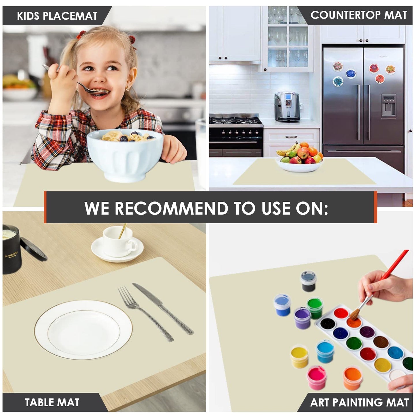 Extra Large Silicone Placemat, Food-Grade Flexible Silicone Mat Kids Non-Slip Dinner Placemat Waterproof Heat Insulation Countertop Protector Silicone Pastry Rolling Dough Mats 27.6 x 19.7''Beige