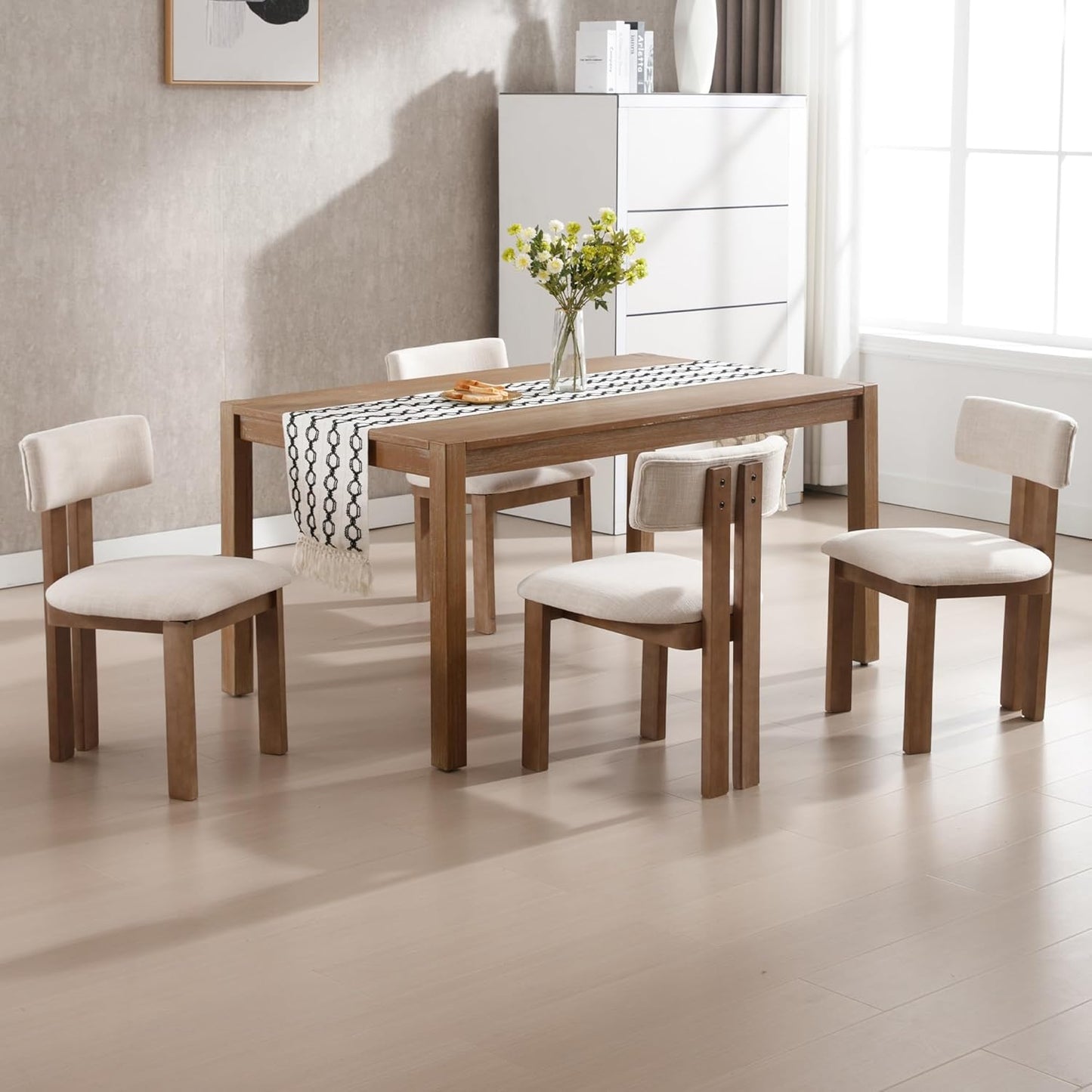 chairus Dining Chairs Set of 2 Linen Fabric Diner Chairs Farmhouse Wood Chairs for Kitchen and Dining Room, Beige