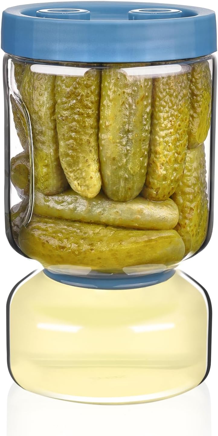 ZENS Pickle and Olive Hourglass Jar with Strainer Flip for Pickle Juice Separator from Wet and Dry, Leak-proof Airtight Container Pickling Jars for Dill Sliced Storage, Gifts for Mom
