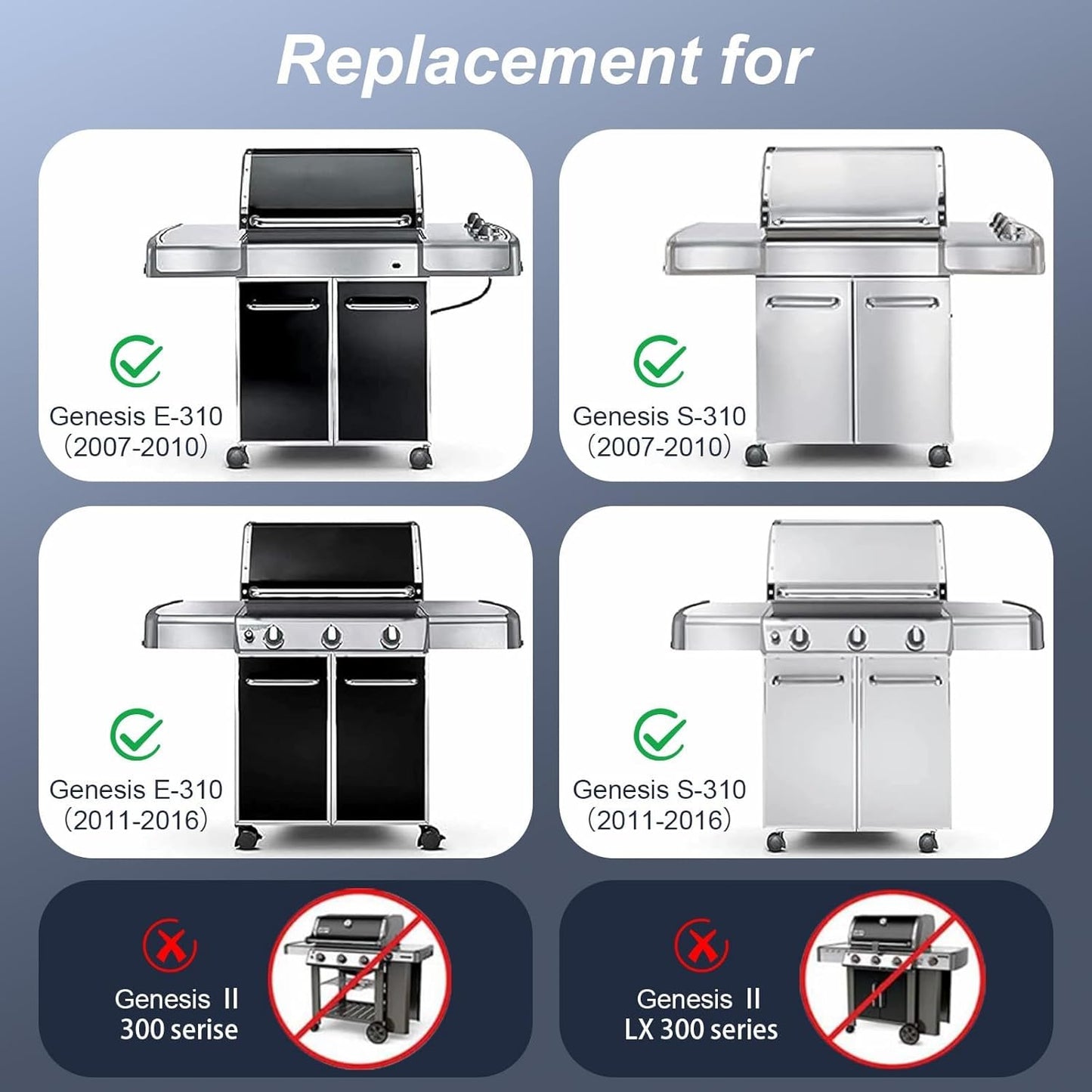 Uniflasy 19.5" Grill Parts for Weber Genesis Grill Grates for Weber Genesis 300 Series E310 E320 E330 S310 S320 S330 EP310 Cast Iron Cooking Grates Replacement for Parts 7524 7528