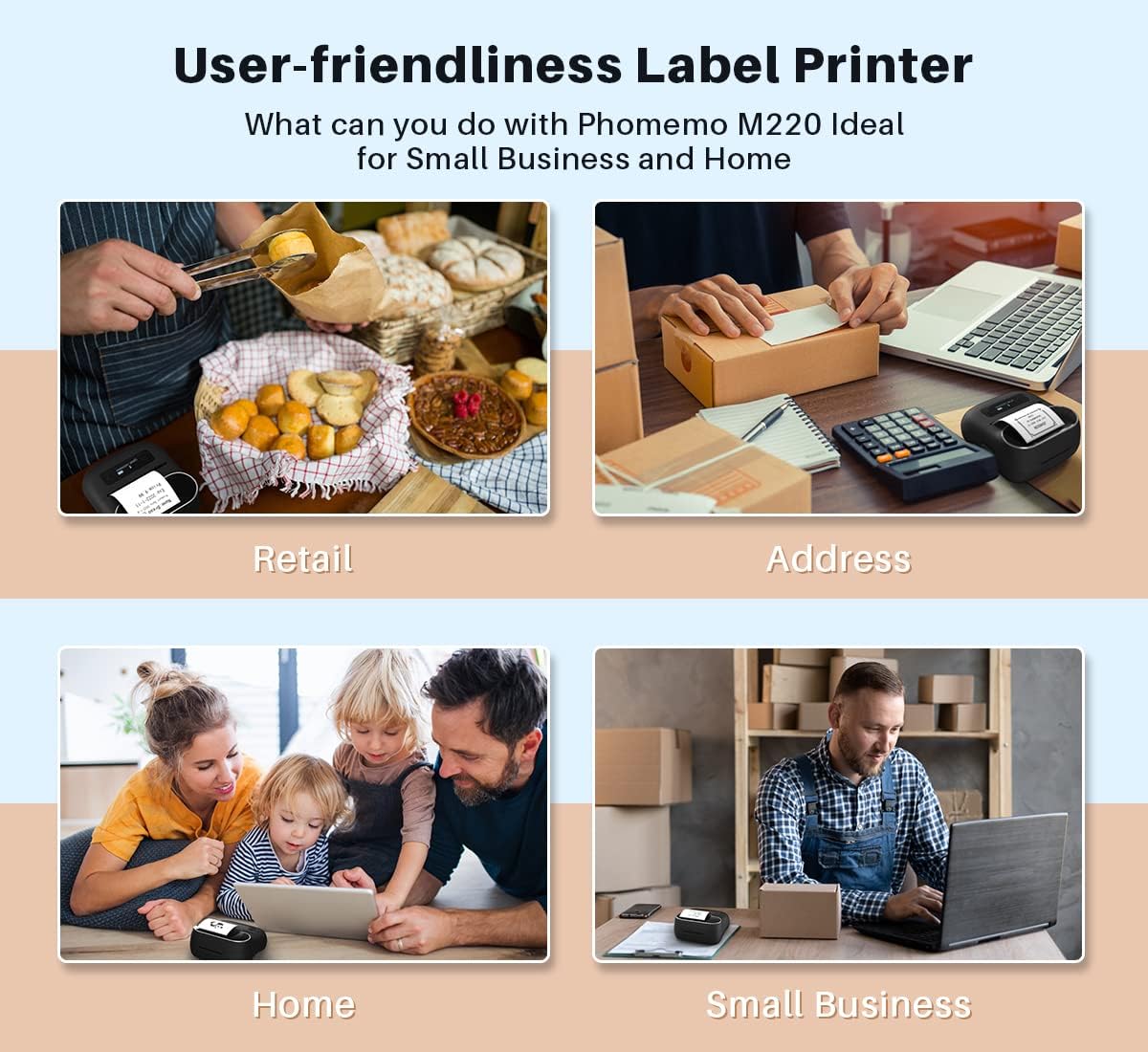 Phomemo M220 Label Maker, Bluetooth Printer, 3.14 Inch Portable Thermal Label Maker Machine for Barcode, Labeling, Organizing, Small Business, Compatible with iOS & Android, with 3 Label