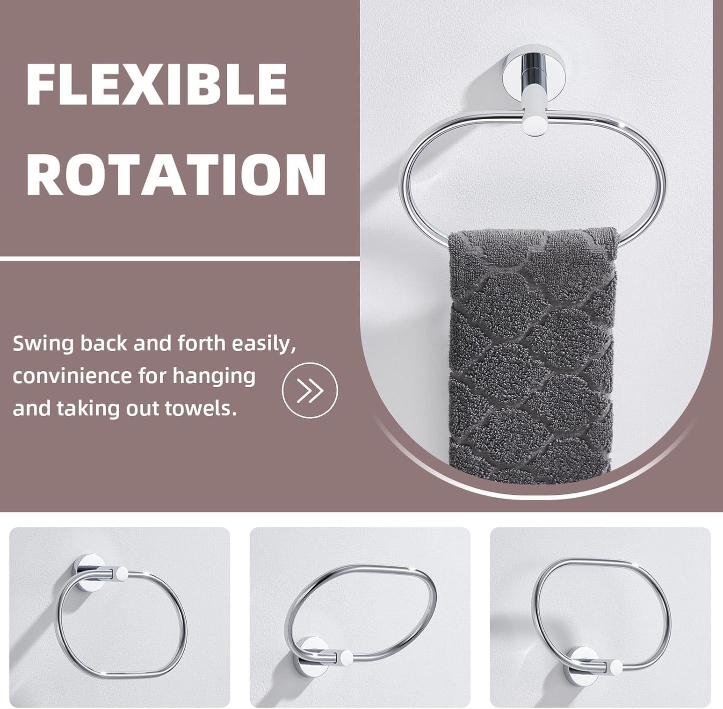 Suyar Hand Towel Holder Chrome, Stainless Steel Towel Ring for Bathroom Wall, Oval Shape