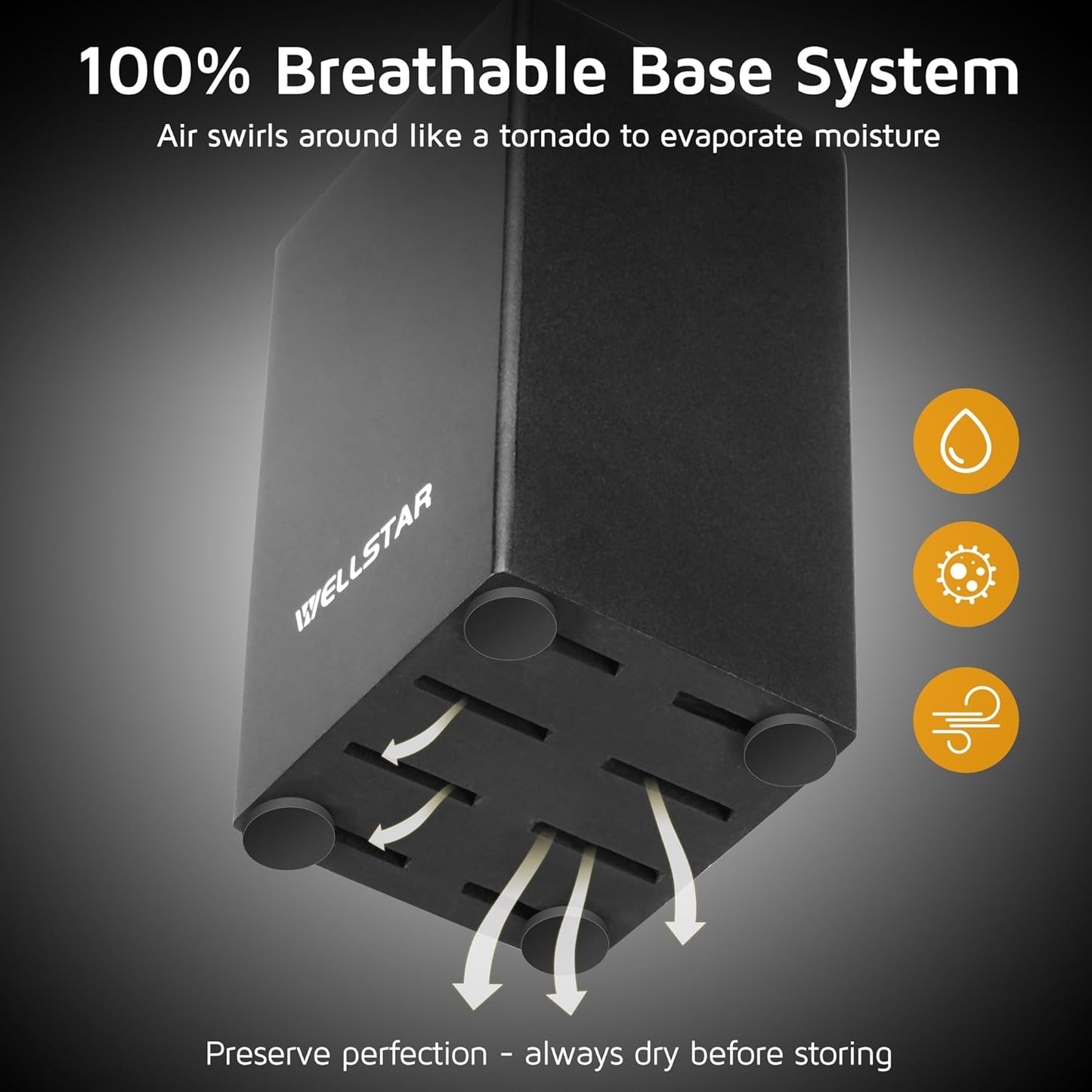 WELLSTAR 5-Inch Steak Knife Holder Only– Wooden Knife Block with 8 Slots (No Knives Included) – Compact, Space-Saving Design for 5" Steak Knives – Sturdy Wood Storage Organizer