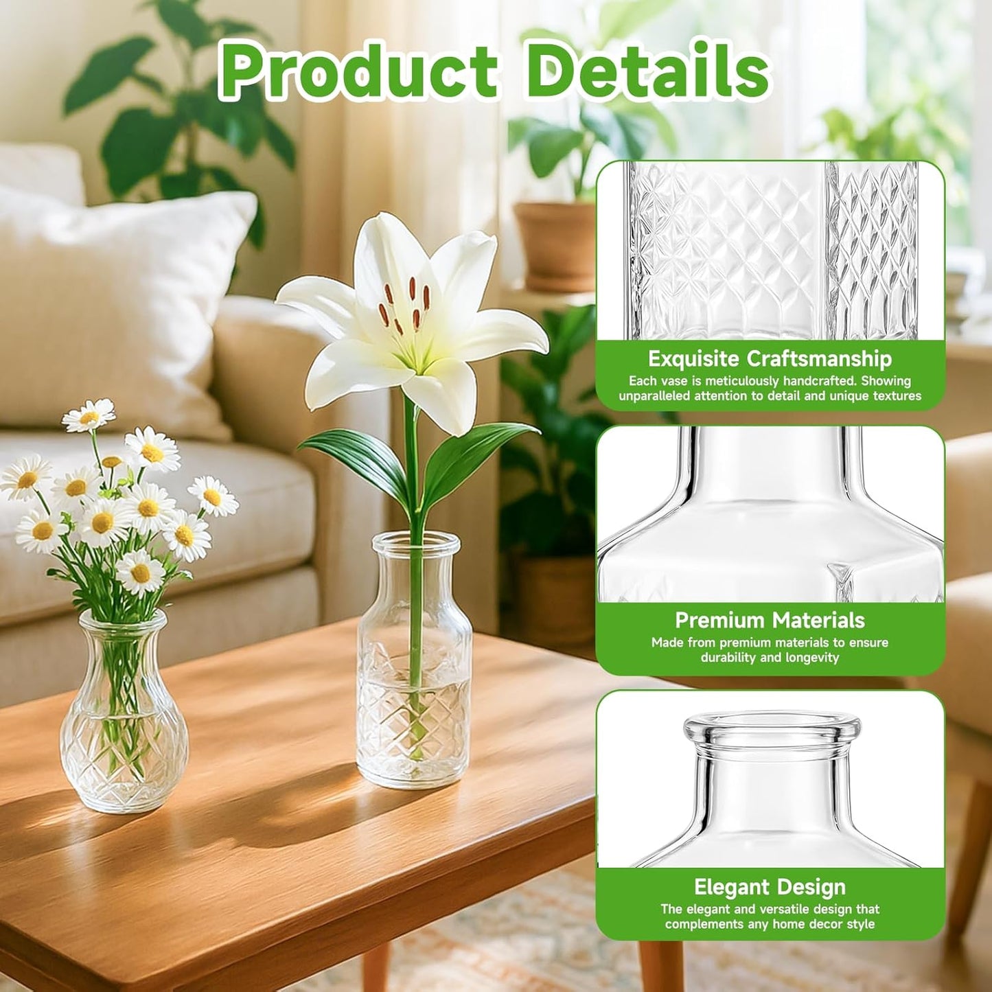 Glass Bud Vase Set of 20 Pcs, Small Clear Bud Vases for Flowers, Vintage Vases for Centerpiece Table Wedding Decorations Home Decor Glass Bottles for Birthday Party Anniversary