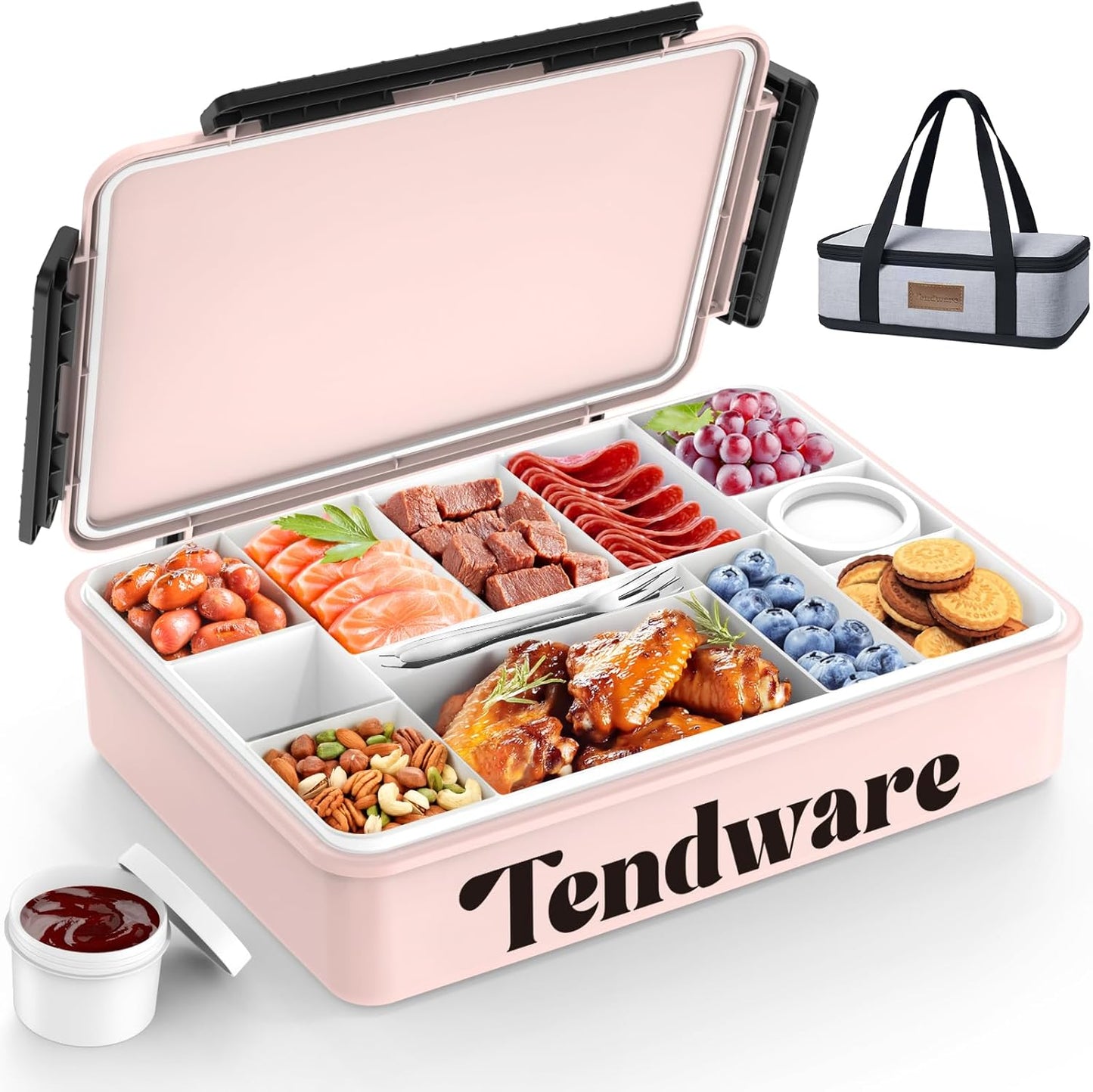 Chilled Portable Snackle Box Container with Reusable Ice Pack Bonus Insulated Bag 2Dip Container Divided Serving Tray Beach Essentials for Charcuterie Road Trip Picnic Family Party