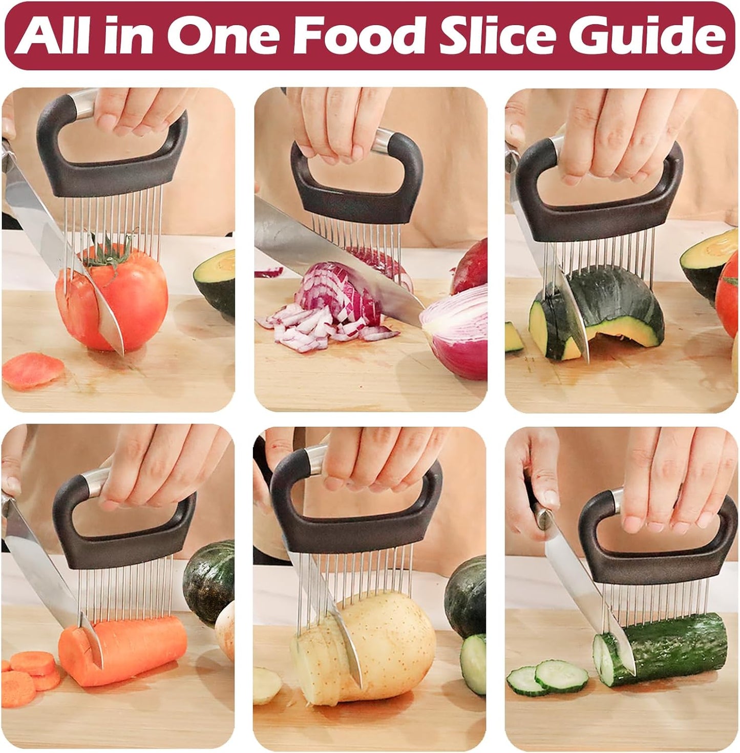 JAYVAR Large Onion Holder for Slicing, Large Onion Cutter Vegetable Chopper, Stainless Steel Tomato Slicer for Potato Lemon, Practical Meat Tenderizer Tool, Kitchen Food Slicer Guide for Neat Slicing
