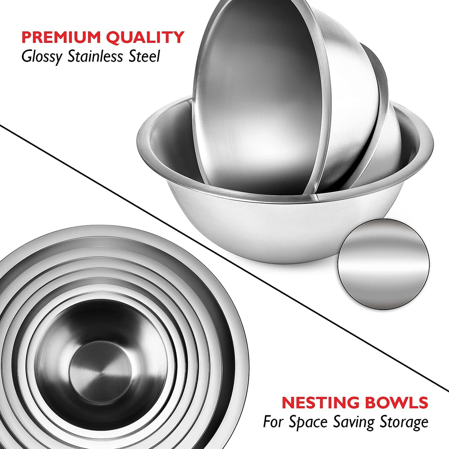 EATEX Stainless Steel Mixing Bowls with Measuring Cups & Spoons Set of 14 - Dishwasher Safe Nesting Mixing Bowl Set for Cooking, Baking & Meal Prep Non-Slip Premium Bowls