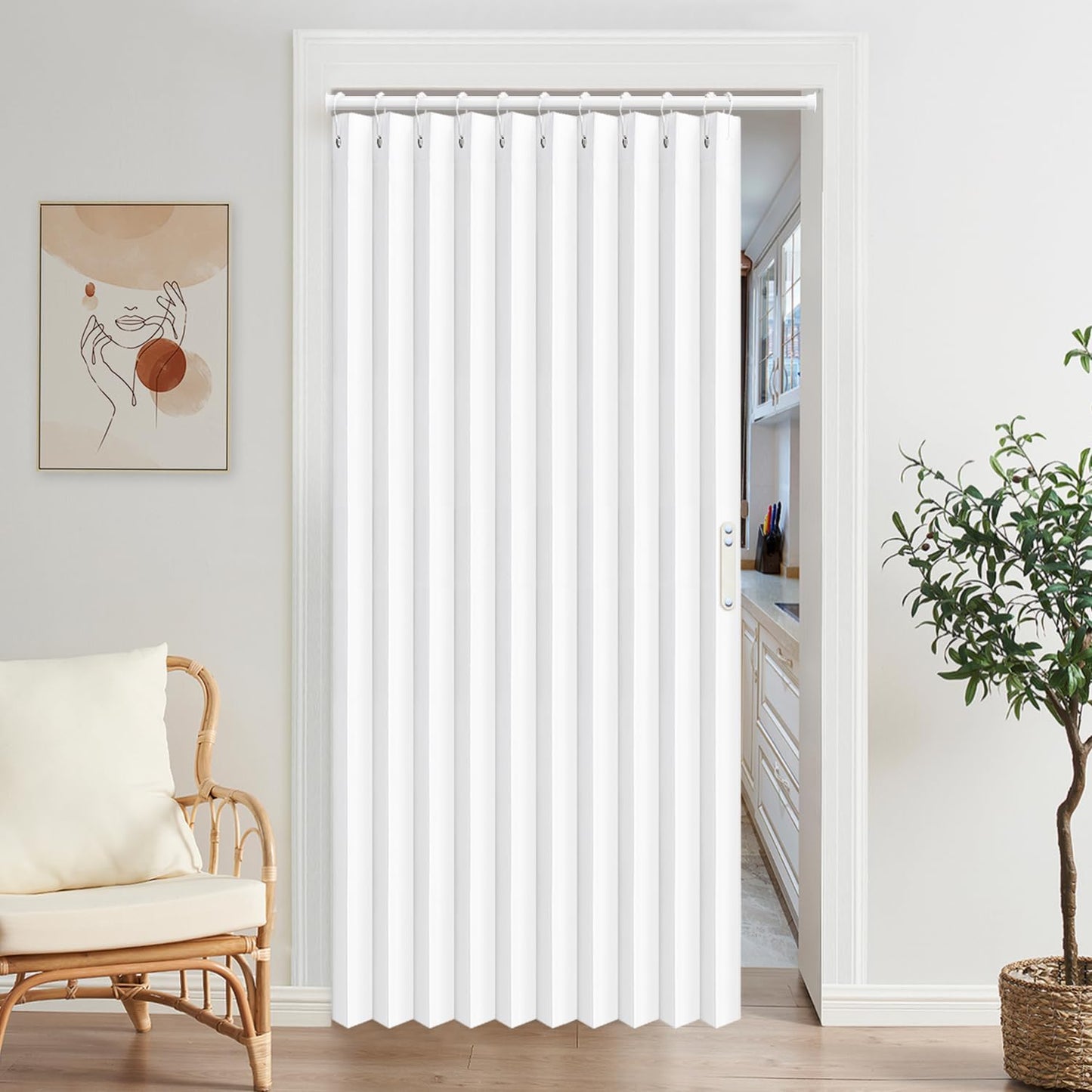 Vatge Pleated Folding Curtains for Doorway - Laundry Room Curtains for Doorway, Bedroom, and Closet Without Door, Room Divider Curtain for Closet Door, 1 Panel with Tieback, W52 x L78, White