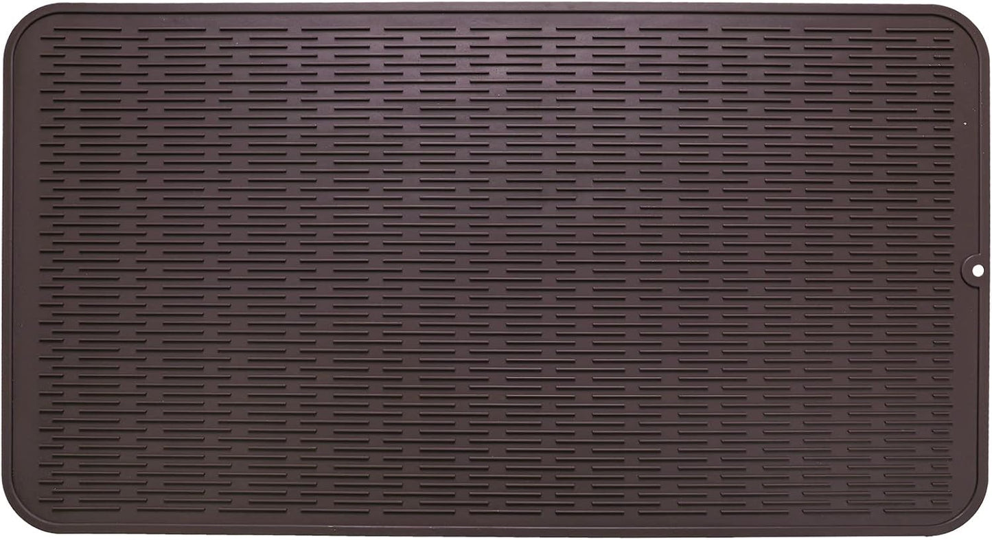 Silicone Dish Drying Mat for Multiple Usage,Easy clean,Eco-friendly,Heat-resistant Silicone Mat for Kitchen Counter or Sink,Refrigerator or Drawer Liner Coffee 4XL 32 inches x 18 inches