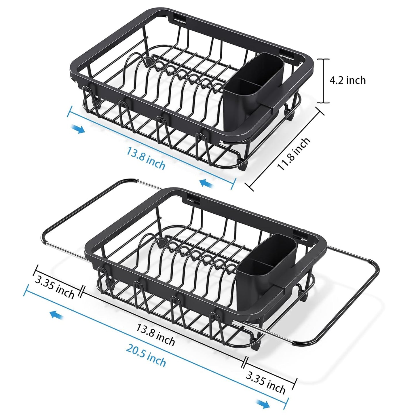 Over the Sink Dish Drying Rack,In Sink Dish Drying Racks,Expandable Dish Rack Over Sink Counter,Adjustable Dish Drainer for Inside Sink with Utensil Holder, Stainless Steel Dish Strainer Medium Size