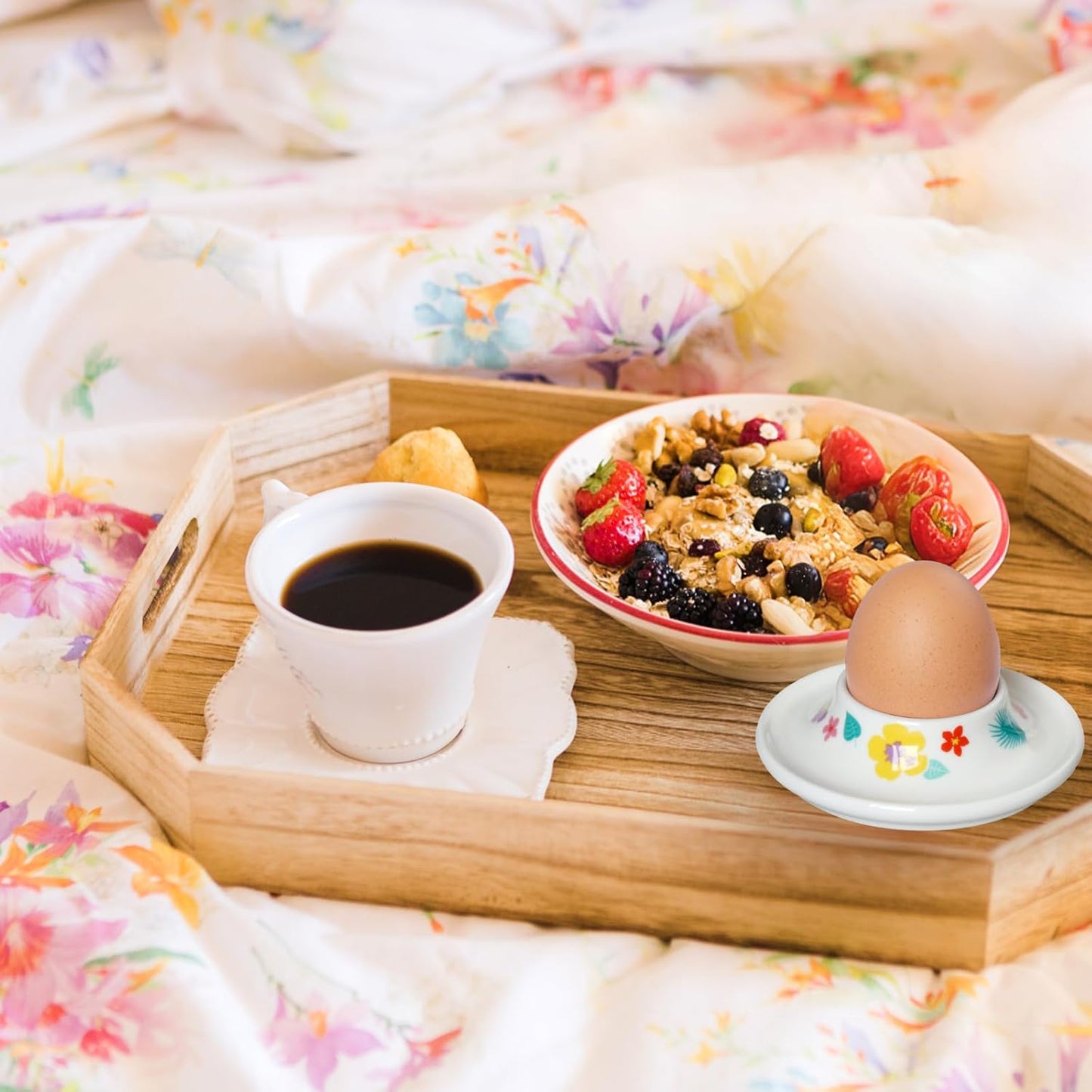 Cinf Ceramic Egg Holder Hawaii Flower Set of 2 Porcelain Holder Breakfast Boiled Cooking Easy to Clean Childhood Memories Kitchen