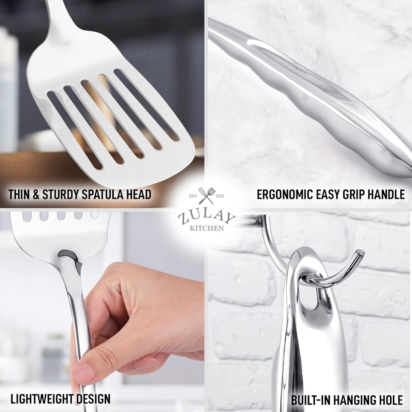 Zulay Kitchen Stainless Steel Metal Spatula – Lightweight, Strong & Durable Metal Turner – Easy to Use, Comfortable Grip, Heat Resistant & Dishwasher Safe – Perfect for Home Cooks & Chefs (14.8")