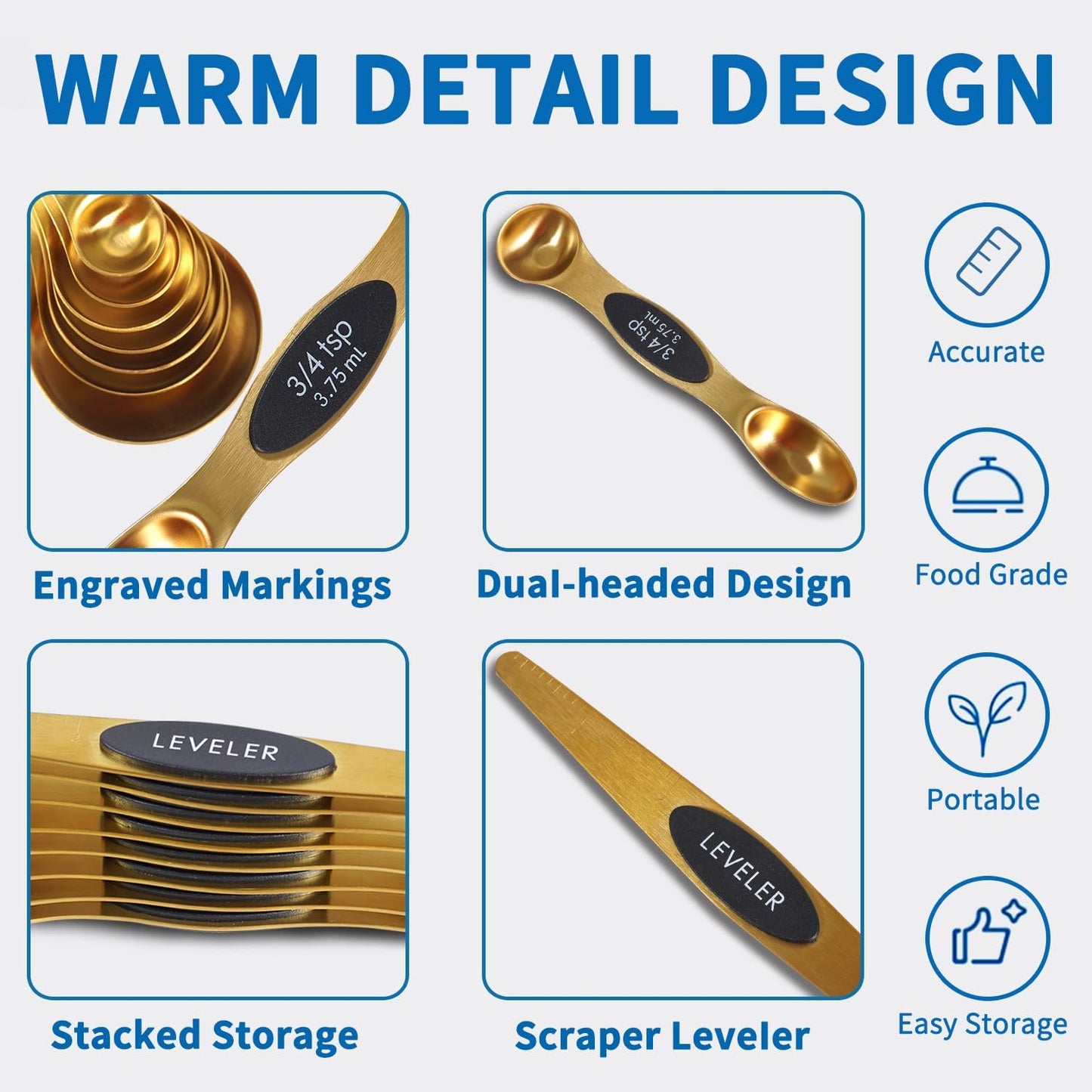 18 Pieces Measuring Cups and Spoons set, Includes 10 Stackable Measuring Cup with Lid and 8 Magnetic Measuring Spoons, for Liquid and Dry Ingredient, BPA Free (Golden)