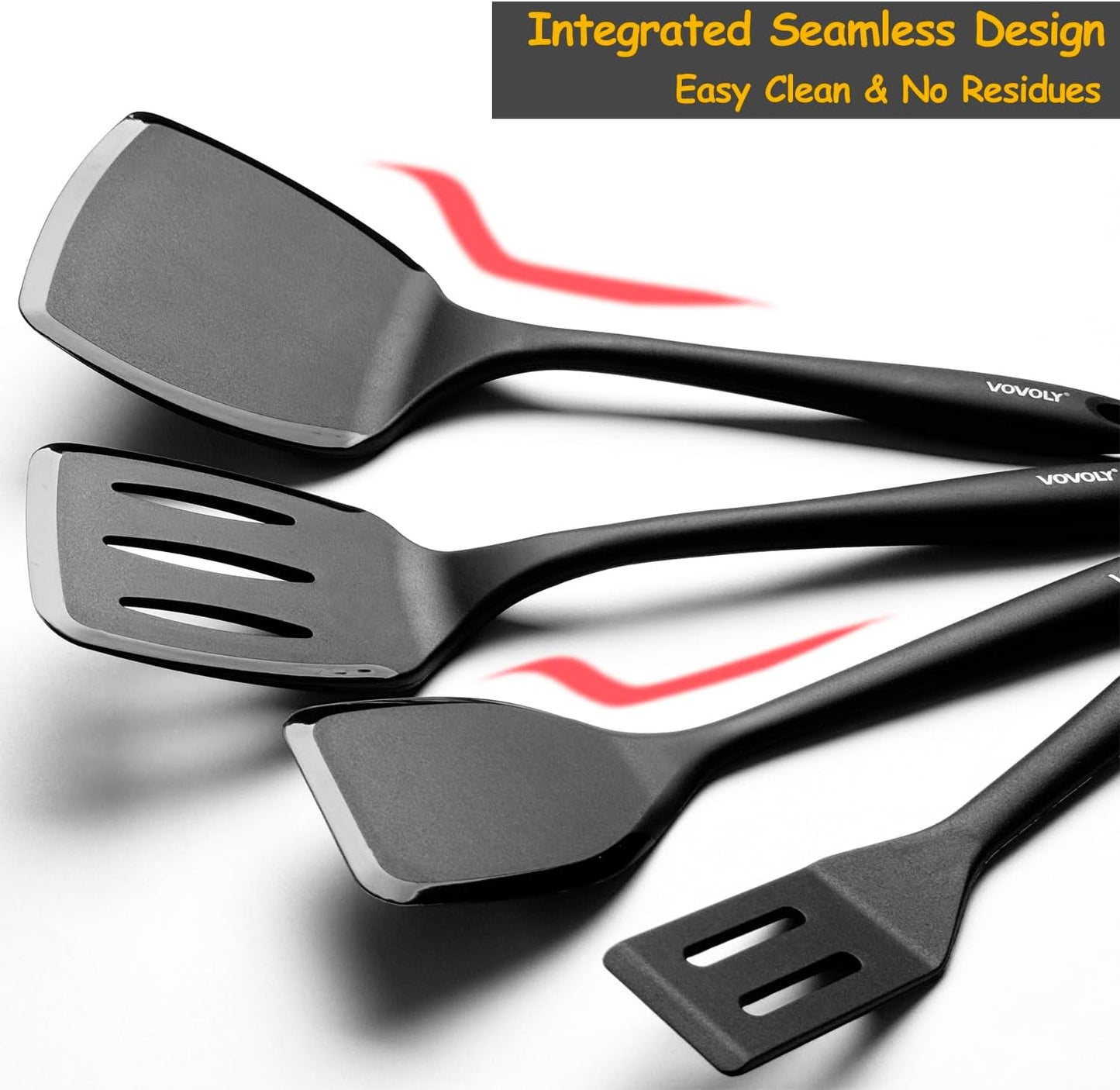 Silicone Spatula Set, 600°F Heat Resistant Silicone Spatula Turner Flipper for Cooking, Non Stick and Non Scratch Kitchen Utensils for Eggs & Pancakes, 4 Pack, Black