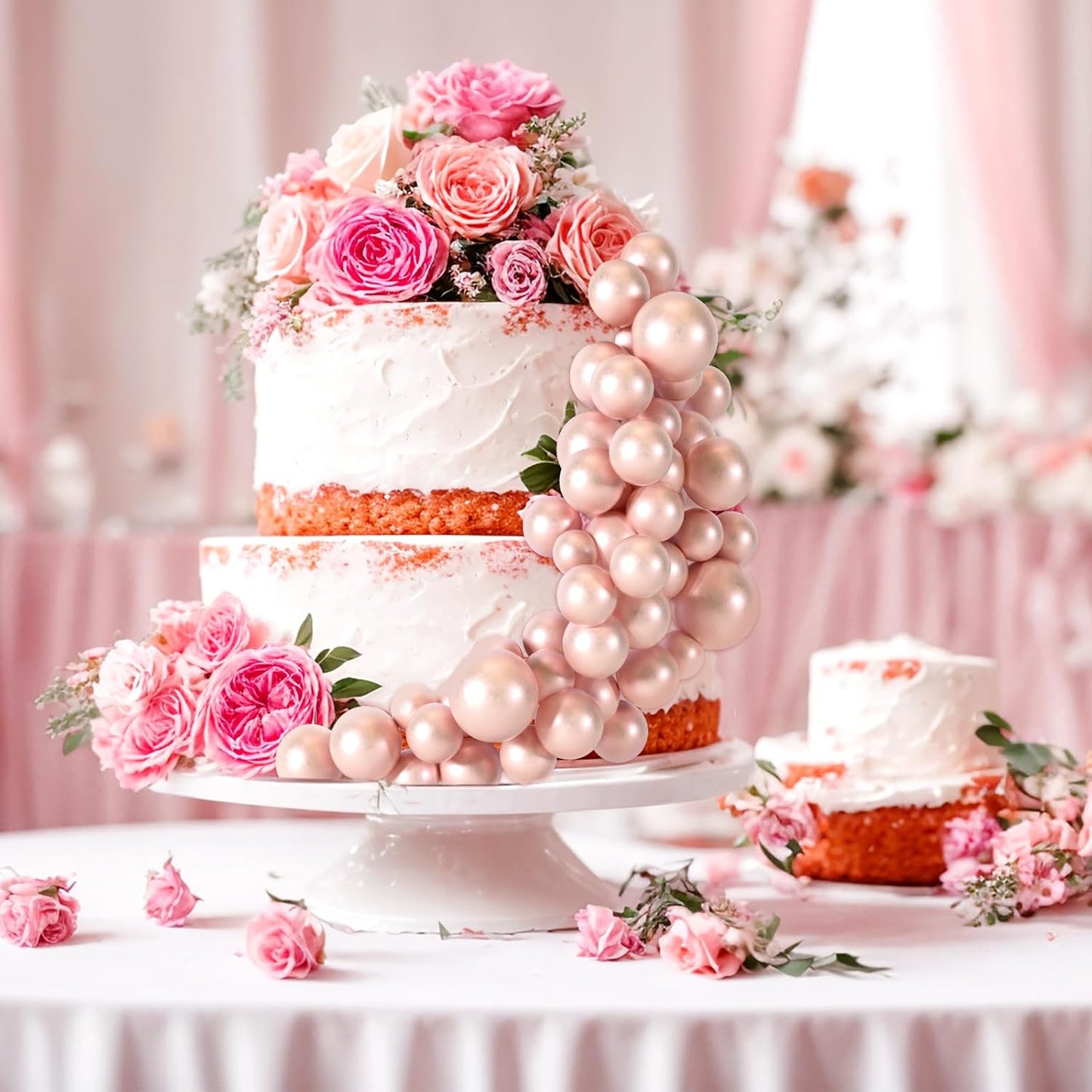 48 Pcs Balls Cake Topper Decorations Balloon Cupcake Toppers Foam Cake Topper Balls Cake Balls Decorations for Birthday Party Wedding Anniversary Cake Decorating (Rose Gold)