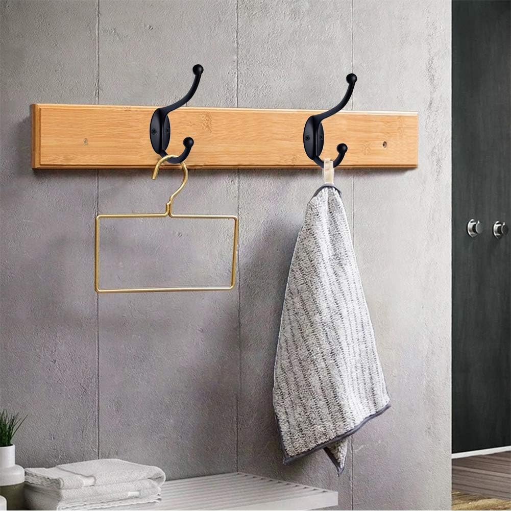 ZEYU 20Pcs Wall Hooks, Coat Hooks Hardware Heavy Duty Hooks for Hanging Coats Double No Rust Black Hook Wall Mounted with Screws for Key, Towel, Bags, Cup, Hat