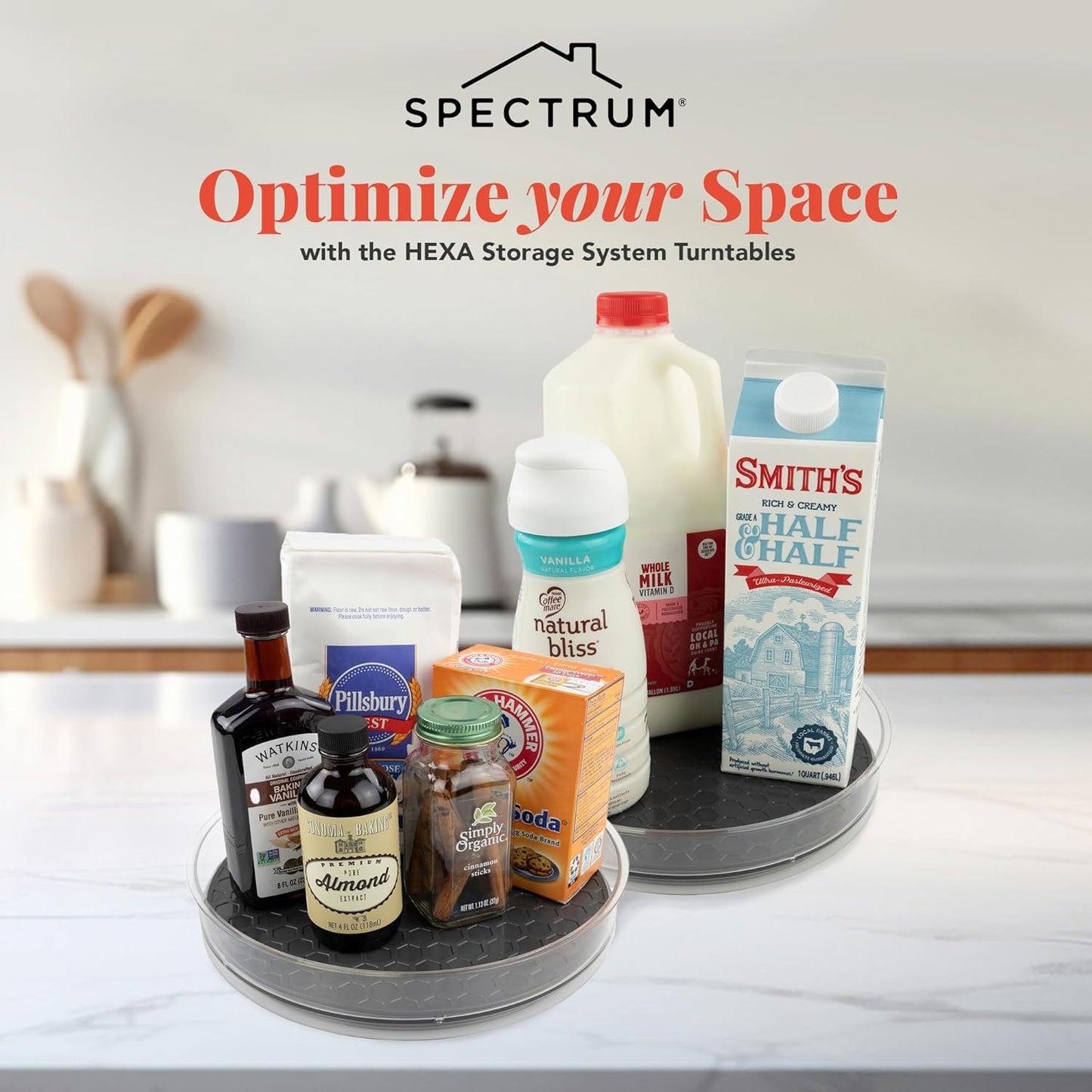 Spectrum Lazy Susan Organizer, Hexa Round Medium (2-Pack) - Lazy Susan Turntable for Cabinet, Refrigerator, Pantry, Table, & Shelf - Rotating & Spinning Pantry Organization & Storage for Fridge