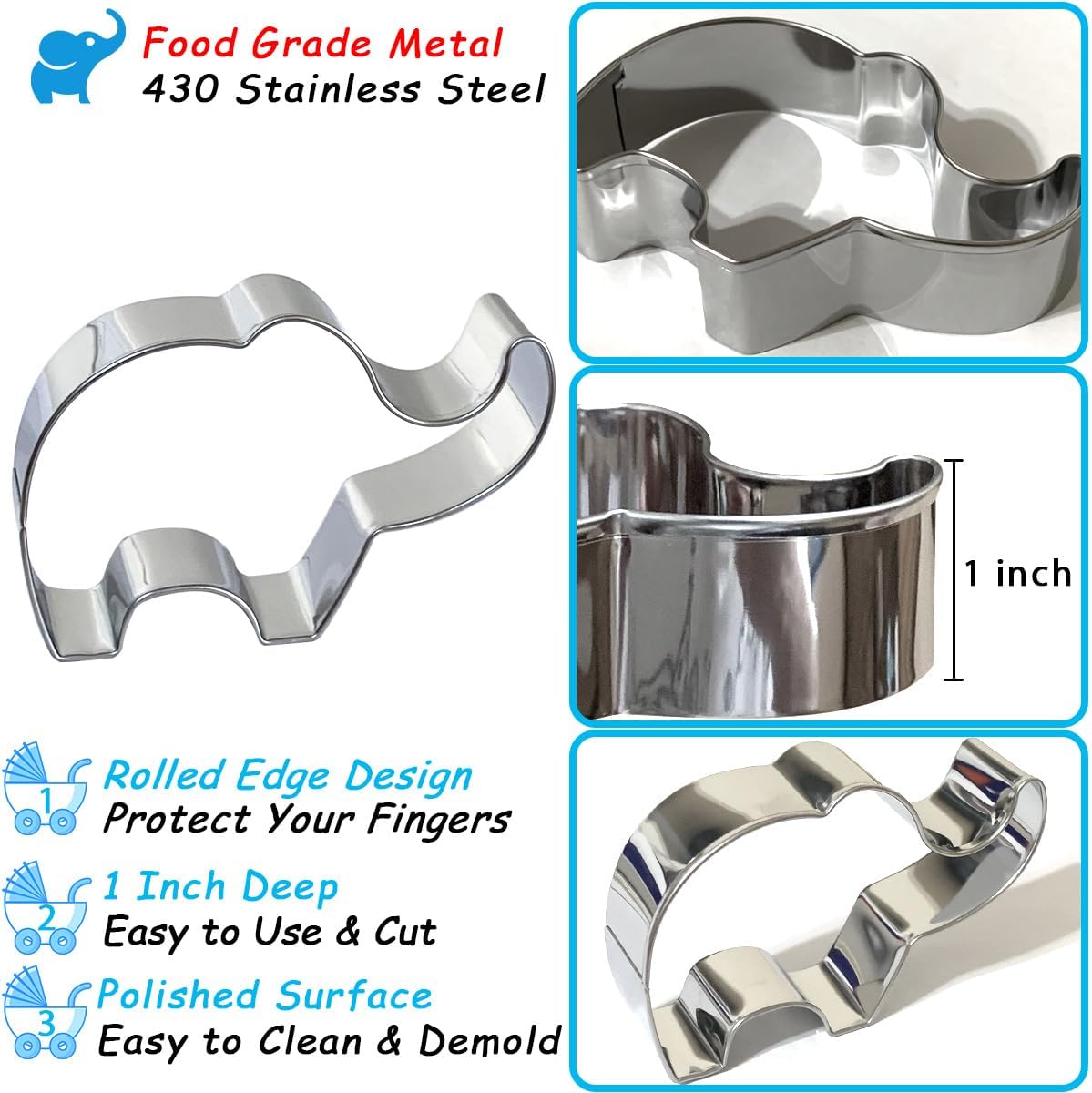 Baby Shower Cookie Cutters 8Pcs, Cute Shapes Baby Carriage Onesies Bottle Bib Clothes Elephant Bear Fondant Cutter, Sturdy Metal Biscuit Cutter Cookie Mold for Baby Shower Baking & Gift