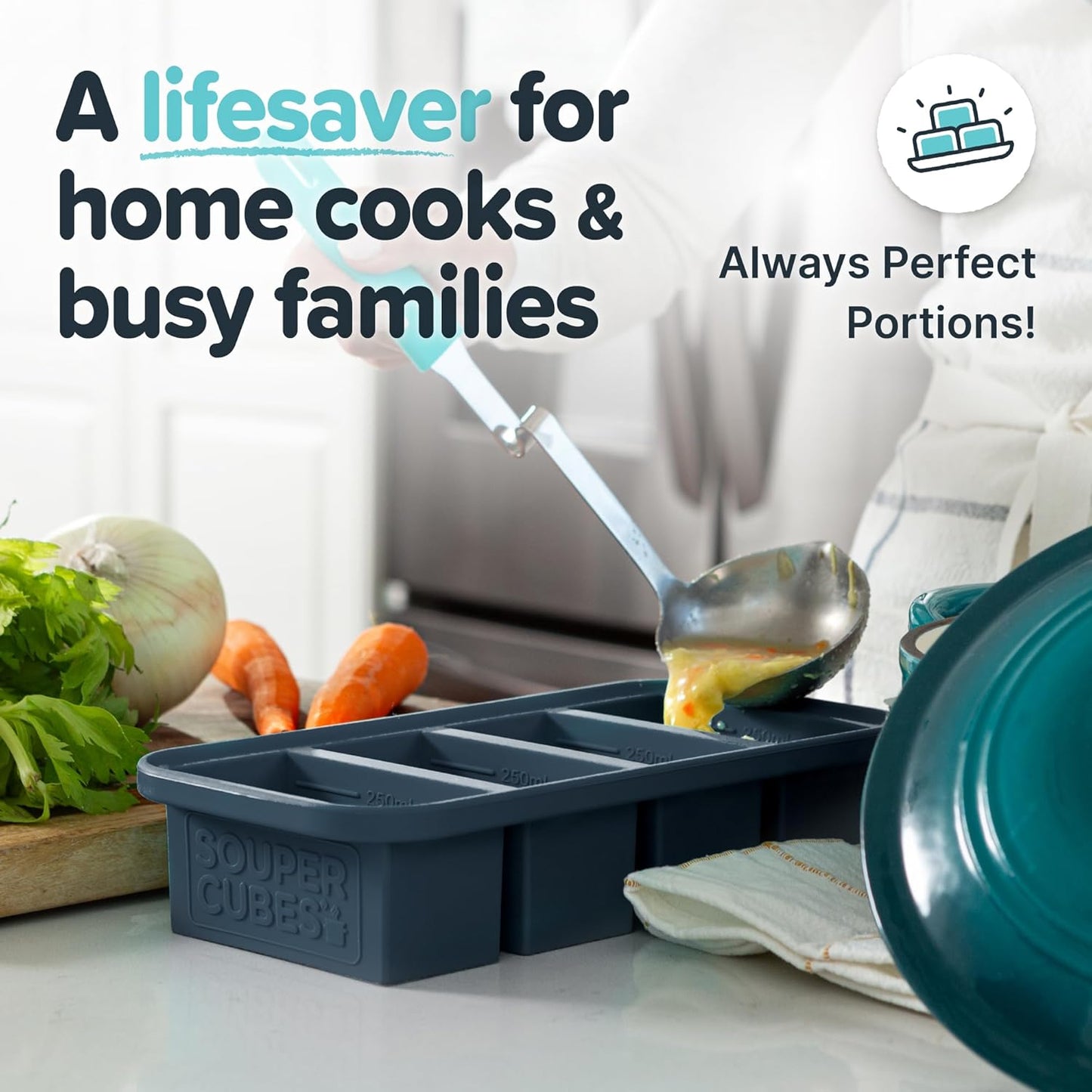 Souper Cubes 1 Cup Silicone Freezer Molds - Soup Cubes Perfect for Storing Broth, Rice, Leftovers and More - Silicone Freezer Trays with Lids for Meal Prep - Charcoal - 1-Pack