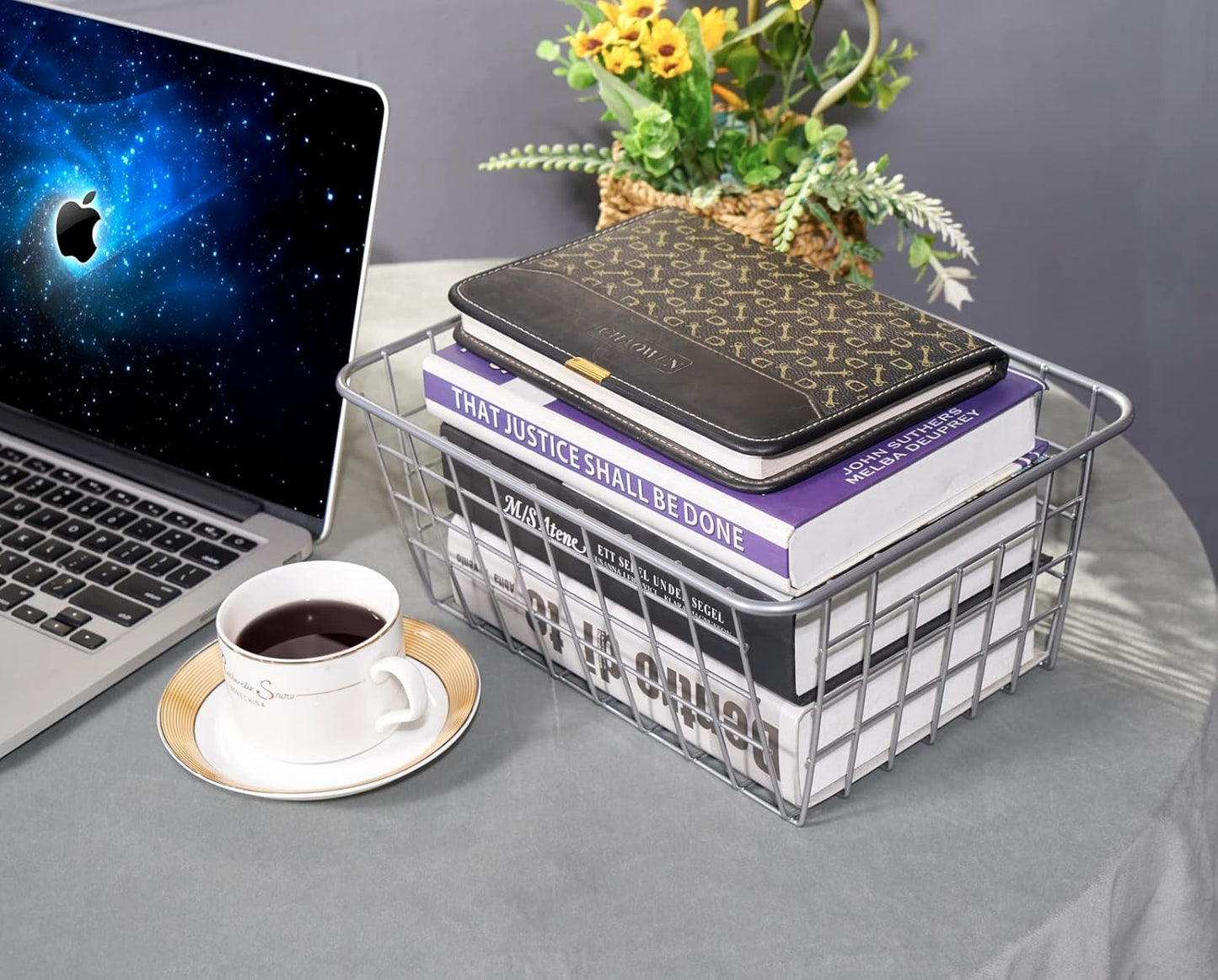 Wire Kitchen Storage Basket 4 Packs,Perfect Pantry Organization Accessories Basket,Laundry Basket,Countertop Organization,Suitable for Kitchen,Bathroom,Bedroom,Tabletop,Stackable,Brown