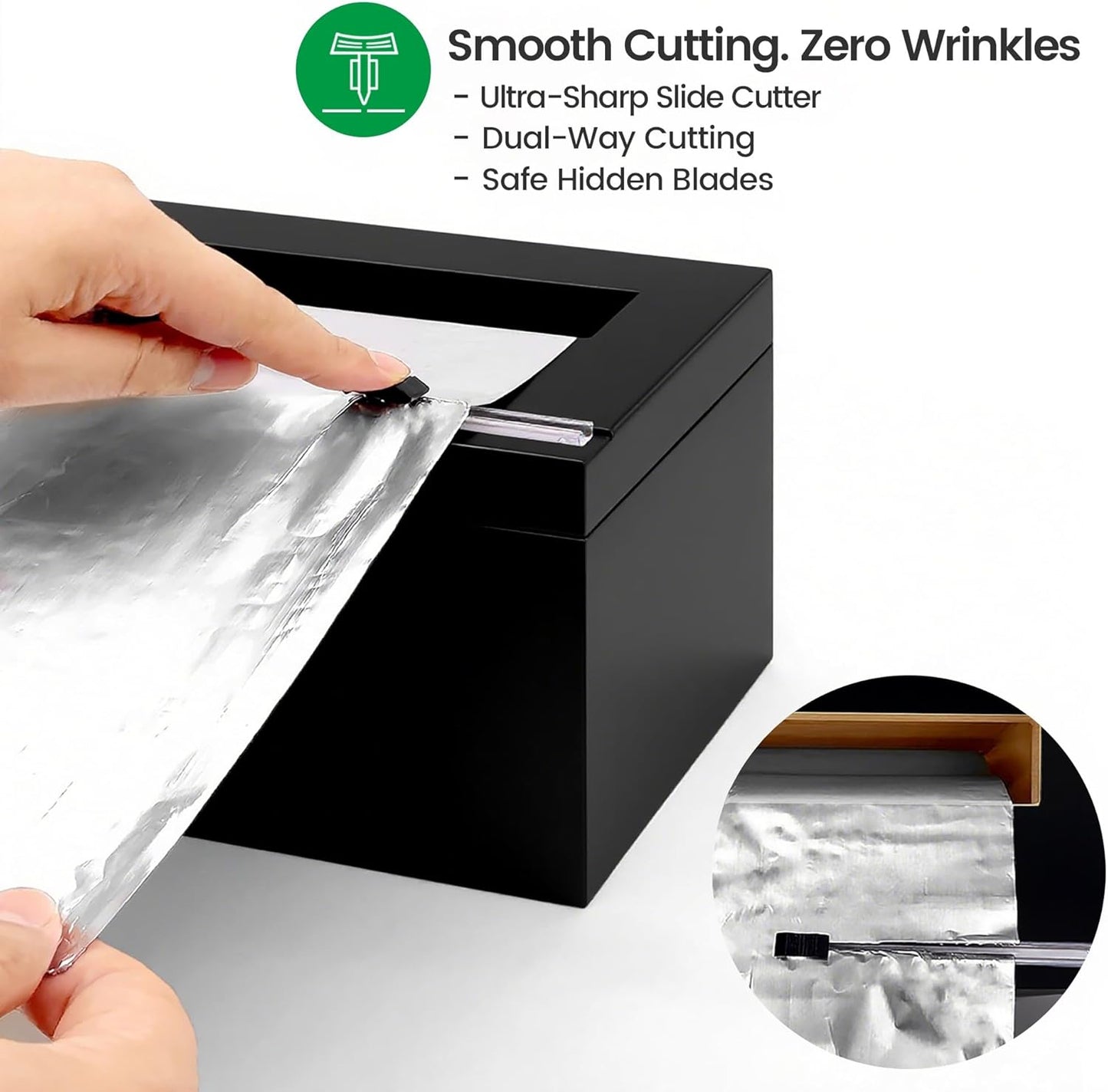 12" Black Commercial Foil & Plastic Wrap Dispenser Organizer w/Slider Cutter & Roller - Heavy Duty XL Holder for 3000ft Film, 1000ft Foil Rolls - Kitchen, Restaurant, Foodservice Storage