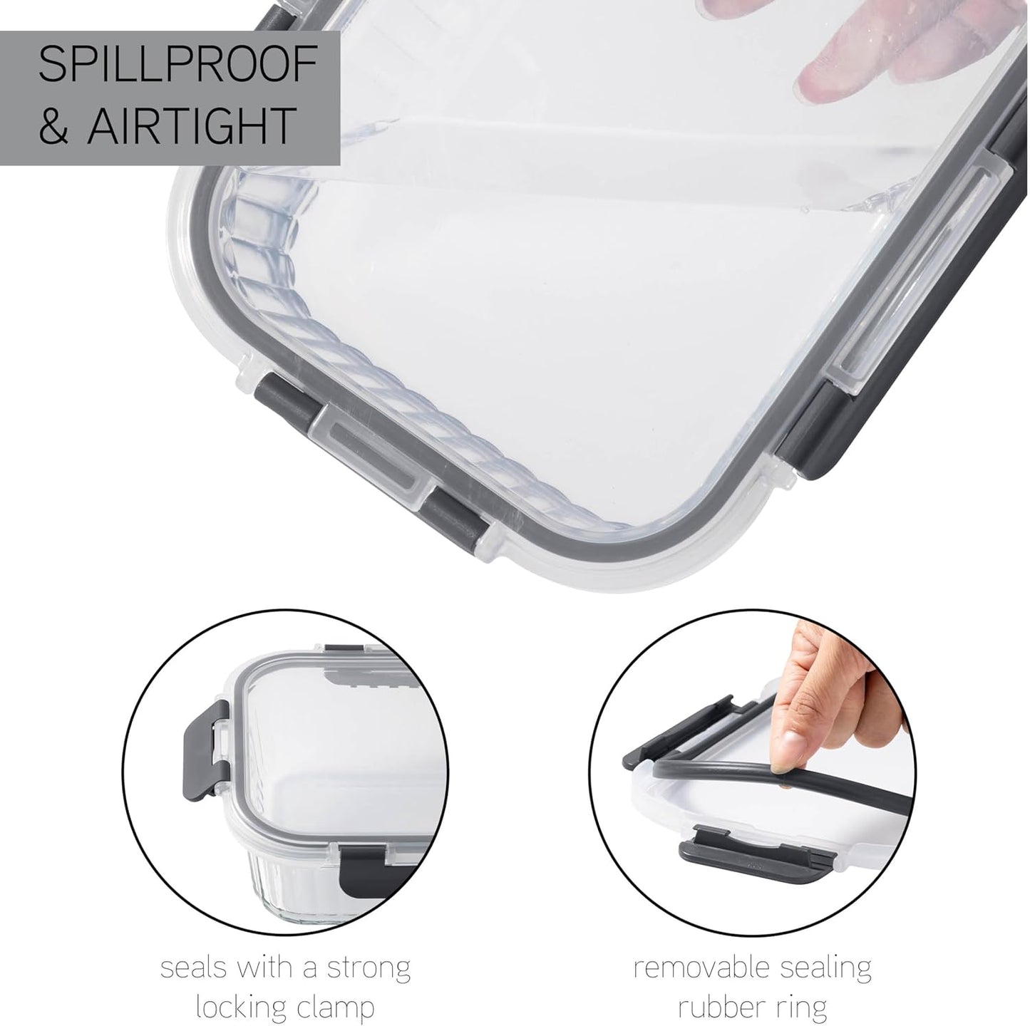 COOK WITH COLOR Premium 32-Pc. Borosilicate Glass Food Container Set with Dividers - 4 Rectangles, 8 Rounds, 4 Squares - Leakproof Lids - Meal Prep, Storage, Fluted Ombre Grey