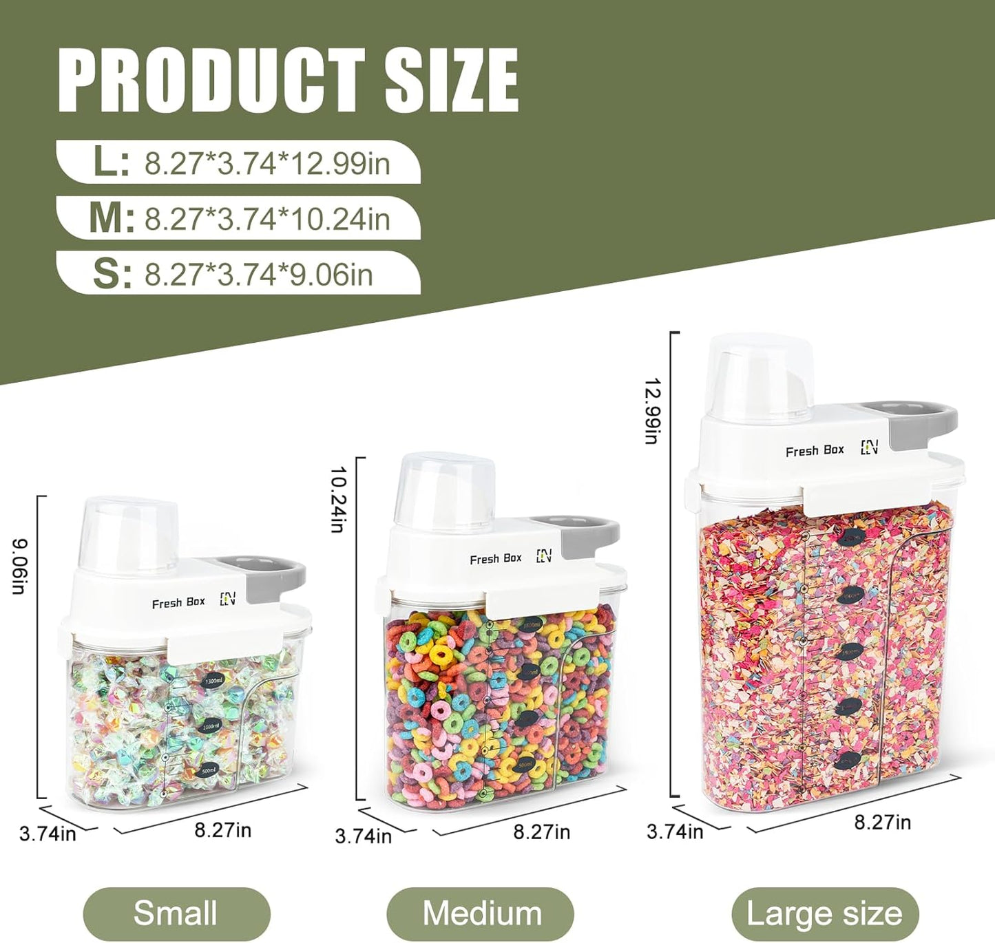 Cereal Storage Container 1Pack,85oz/2.5L Airtight Food Storage Containers With Lids,Organizers Storage With Measuring Cup for Beans,Sugar,Rice,Nuts,Snacks,Pet Food,Candy (Gray, 1Pack Large Size)