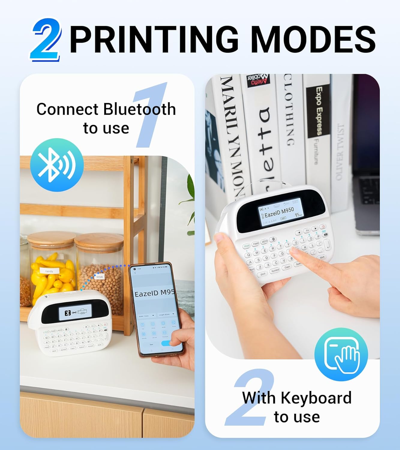 Label Maker Machine with-Tape Waterproof, Keyboard Label Maker Rechargeable, Bluetooth Labeler Portable with Backlit Screen for Home Office School Kids Use, M950