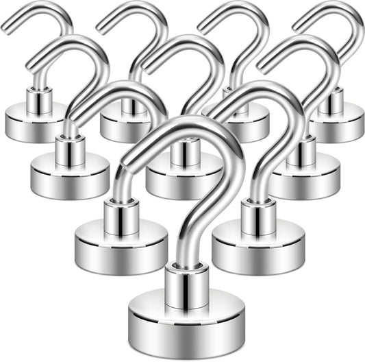 Neosmuk Magnetic Hooks for Cruise Cabins, Heavy Duty 30lb Strong Magnet Hook, Cruise Ship Essentials for Hanging, Metal Wall Refrigerator Hangers (Silver White, 10 Pack)
