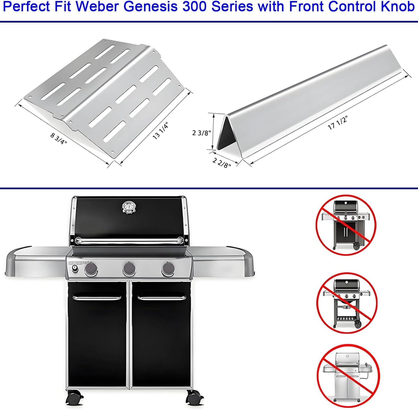 Genesis Grill Parts 17.5" Flavorizer Bars Heat Deflector for Weber Genesis 300 Series Weber E310 E320 E330 EP310 EP320 EP330 Front Control, Grill Replacement Parts for Weber 7620 7622 Accessories