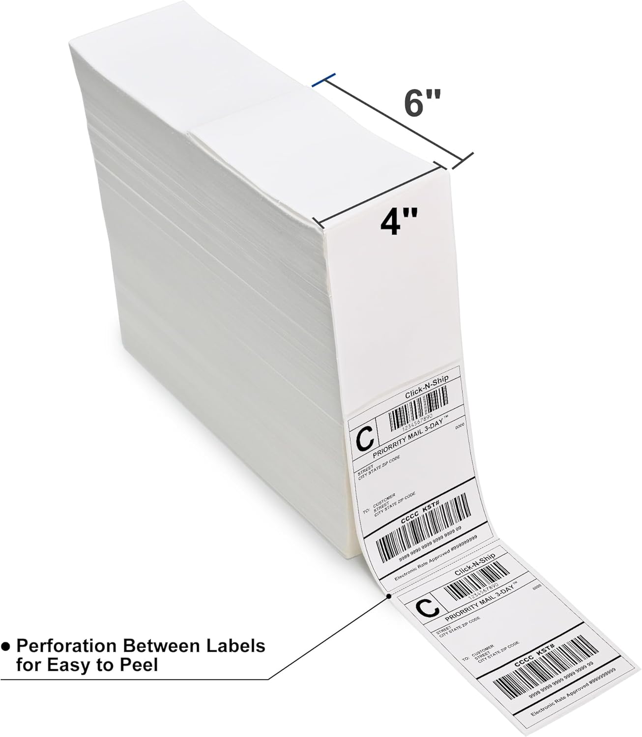 L LIKED 5000 Fanfold 4 x 6 Thermal Labels, with Perforated Line Shipping Labels, Compatible with Zebra & Rollo Printer, White, Commercial Grade