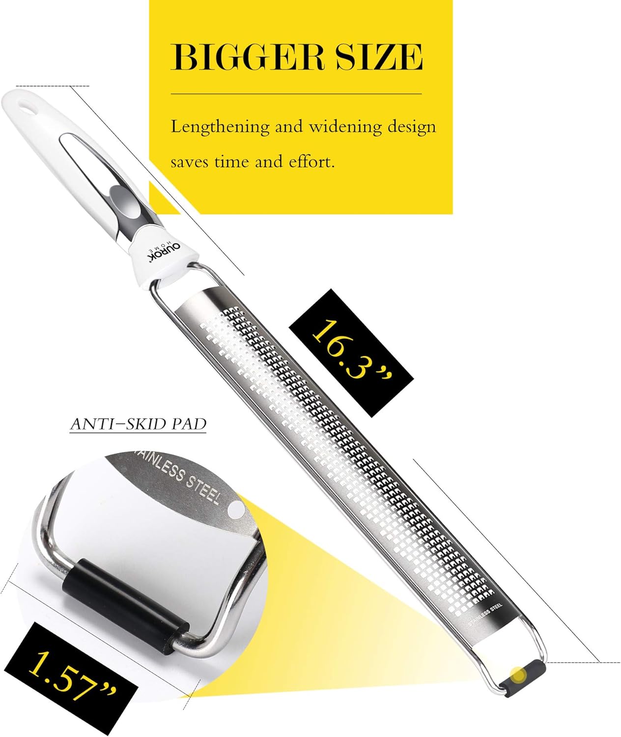 Ourokhome Kitchen Lemon Zester, Stainless Steel Hand Held Parmesan Cheese Grater for Ginger, Chocolate, Coconut, Lime, Nutmeg, Citrus, Fruit, Vegetable with Cleaning Brush, Dishwasher safe, White