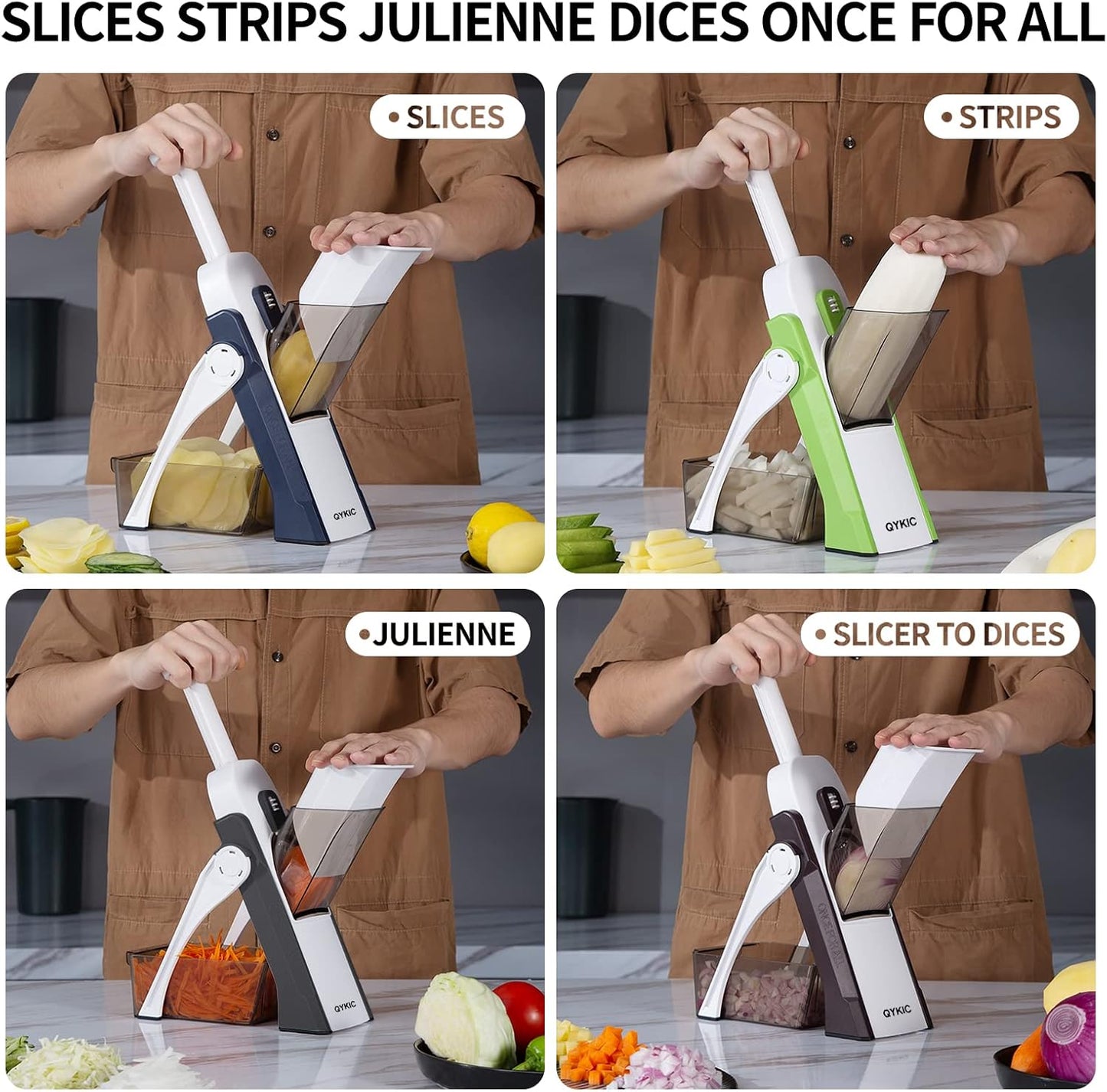 Safe Mandoline Slicer,Vegetable Potato Slice Food Cutter for Kitchen,Thickness Adjustable Upright Veggie Chopper for Fast Meal prep