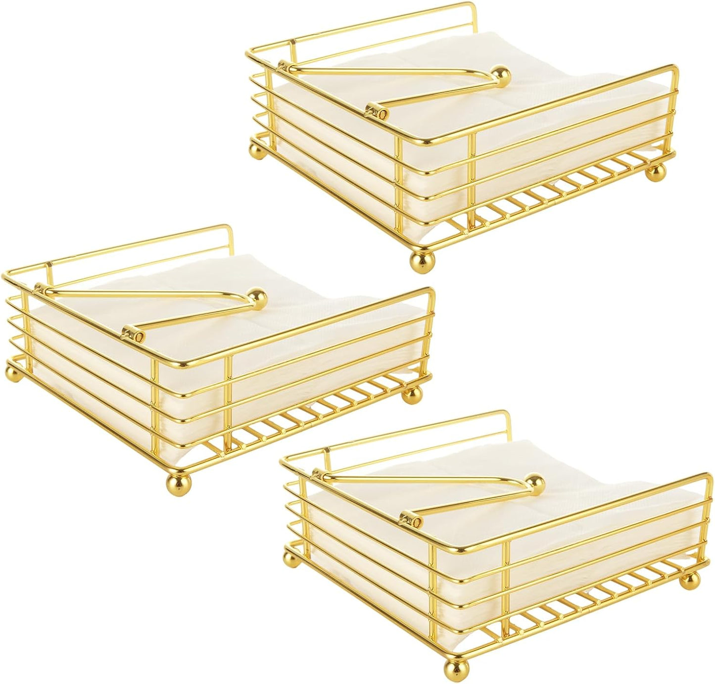 3PCS Napkin Holders for Paper Napkins, Gold Flat Napkins Holders, Metal Napkin Dispenser for Kitchen Tables, Farmhouse, Dinner, Outdoor