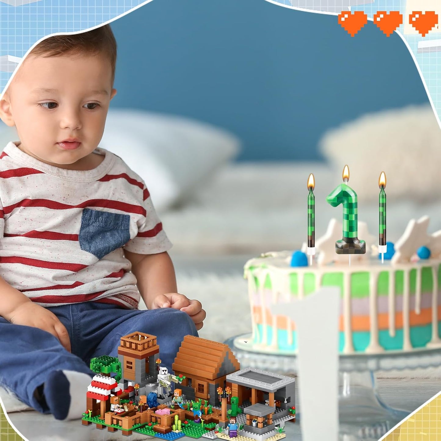 13 Pcs Dynamite Candles 12 TNT Themed Birthday Cake Candles and Number 1 Candle Cake Topper for Pixel Theme Birthday Party Anniversary Party Dynamite Theme Party Video Game Party Supplies (Number 1)