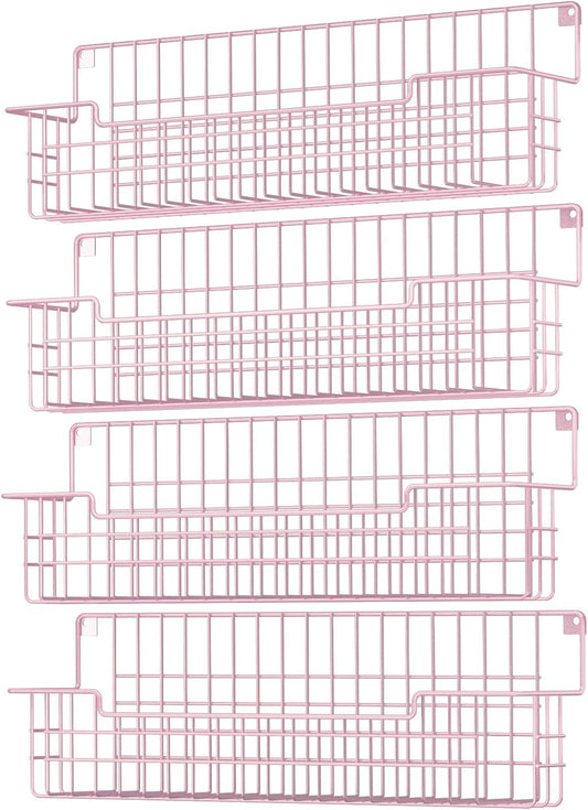 Spice Rack, 4-Pack Seasoning Organizer Wall Mounted for Kitchen Storage Organization, Metal Spice Holder Shelf for Cabinet, Pantry, Pink