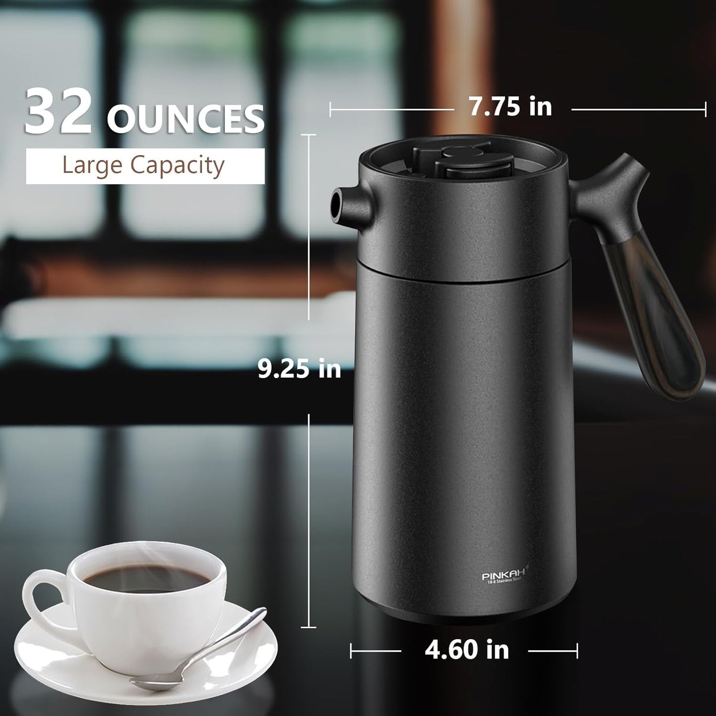 Stainless Steel French Press Coffee Maker, Double Walled Insulated Coffee & Tea Maker with Filter (Matte Black, 32 Ounce)