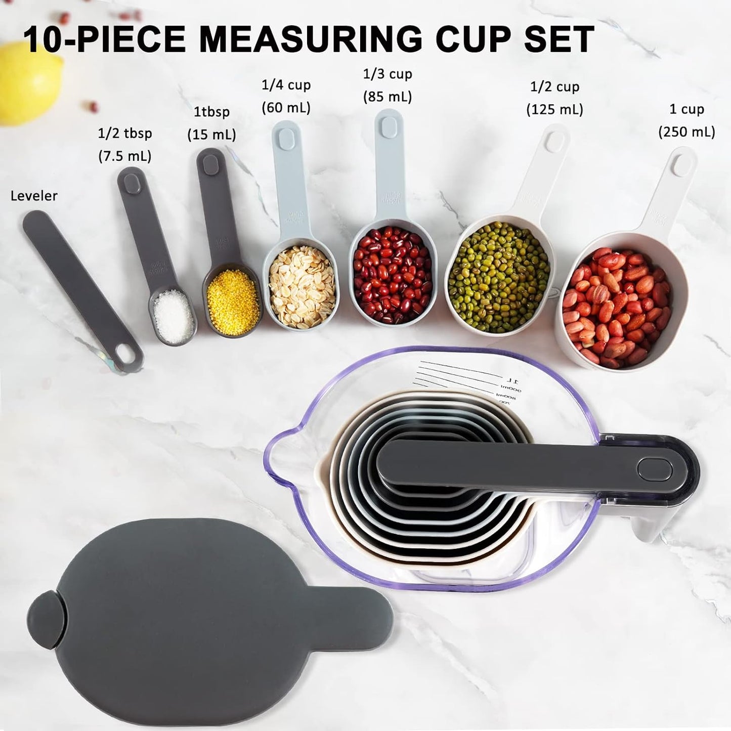 22 Piece Measuring Cups and Spoons Set, Stainless Steel Measuring Spoons Set and Stackable Measuring Cup with Lid for Liquid and Dry Ingredients, Cooking Baking Gadgets