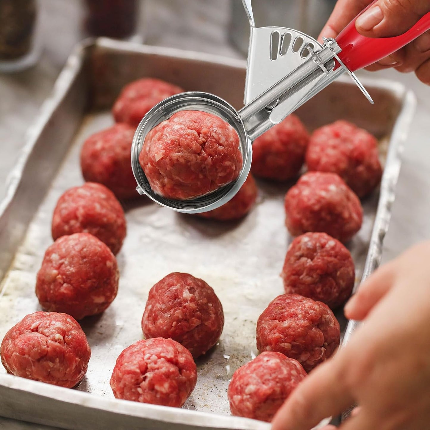 uxcell 3 Pcs Cookie Scoops, Ice Cream Scoop with Trigger for Baking Cookie Dough Rice Pudding Kitchen Gadget, White