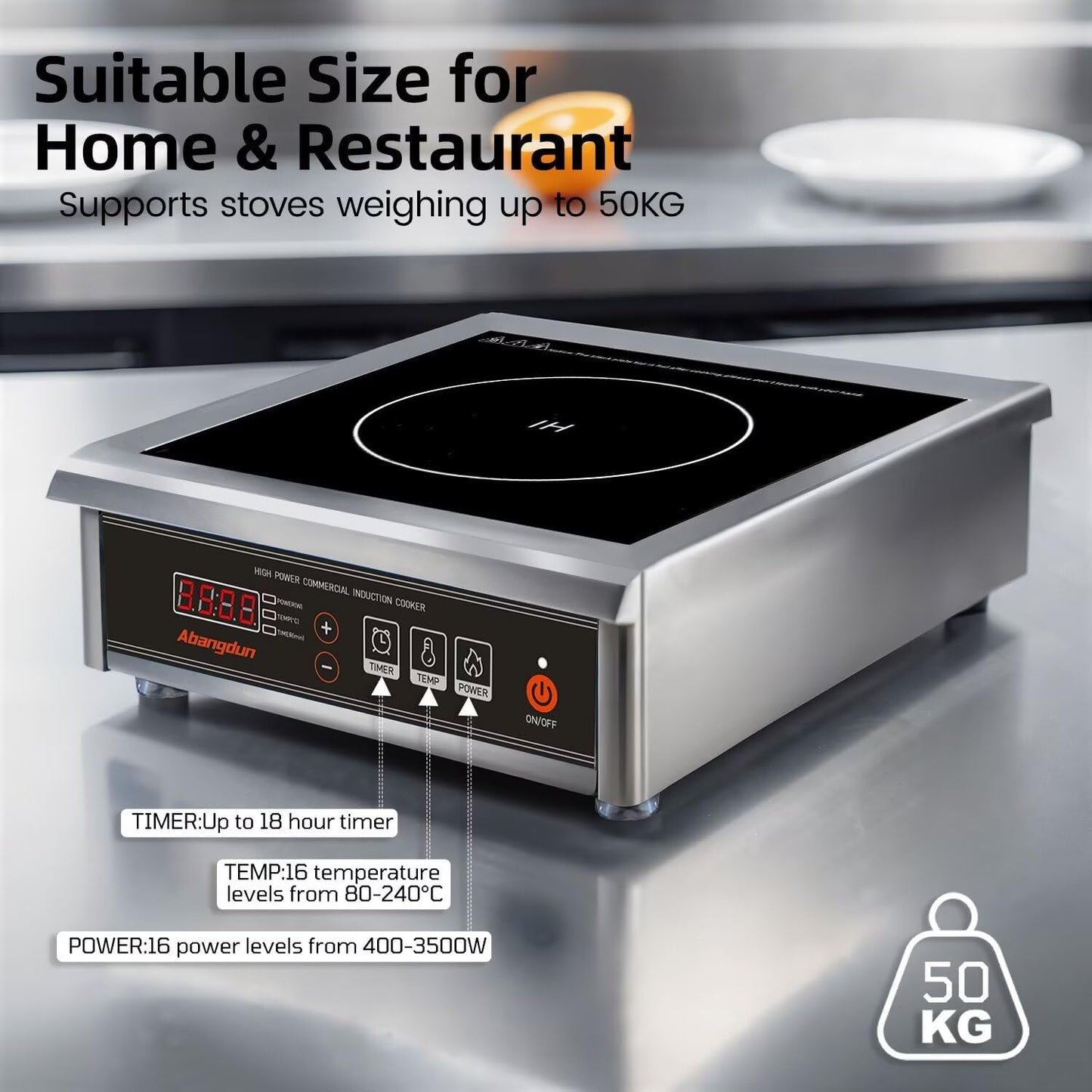 Commercial Induction Cooktop 3500W/240V Induction Burner 18-hour Timer Hot Plate for Kitchen Restaurants Abangdun (Single Burner)