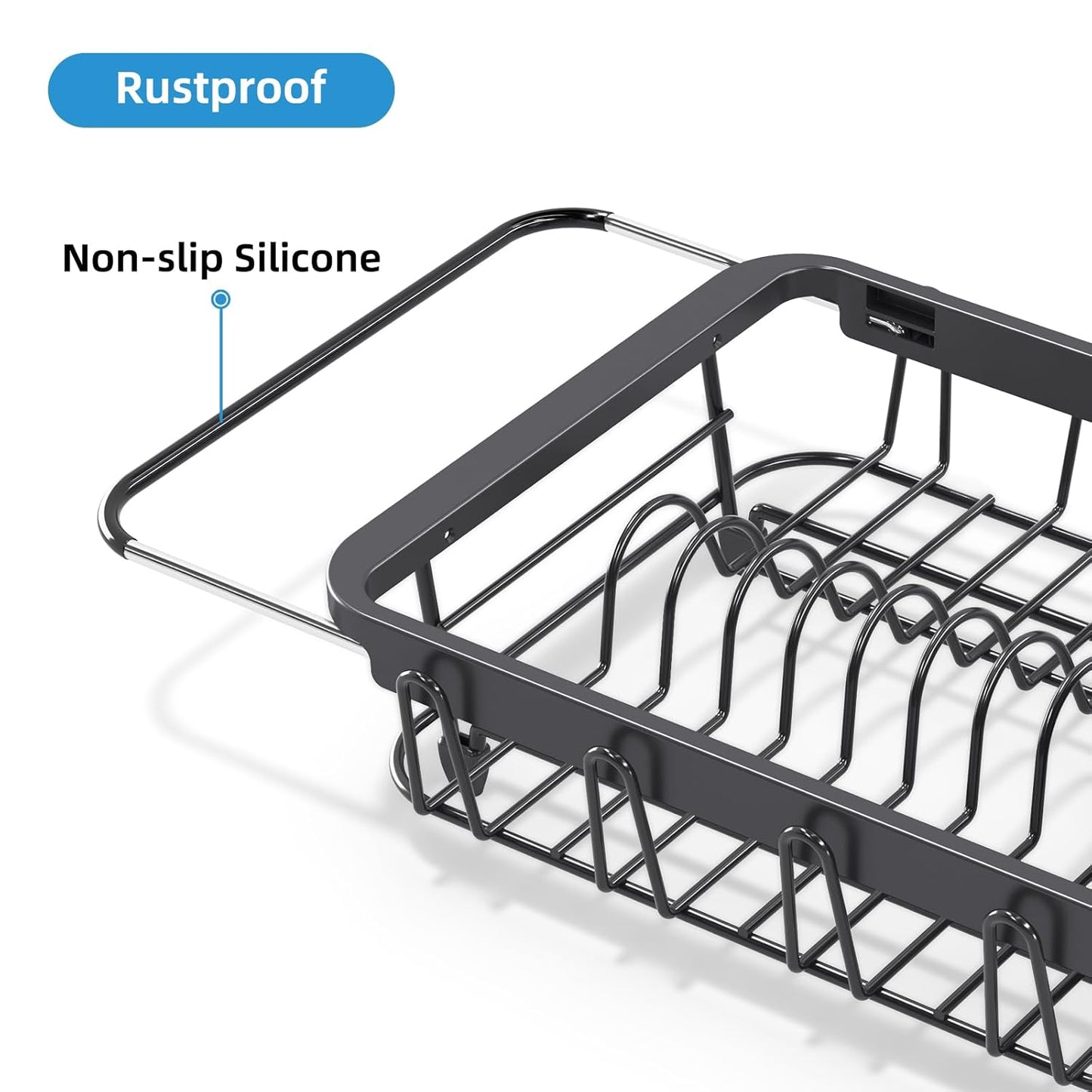 Over the Sink Dish Drying Rack,In Sink Dish Drying Racks,Expandable Dish Rack Over Sink Counter,Adjustable Dish Drainer for Inside Sink with Utensil Holder, Stainless Steel Dish Strainer Medium Size